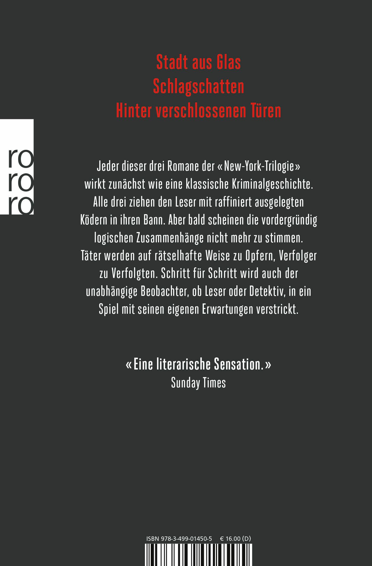 Rückseitencover Die New-York-Trilogie