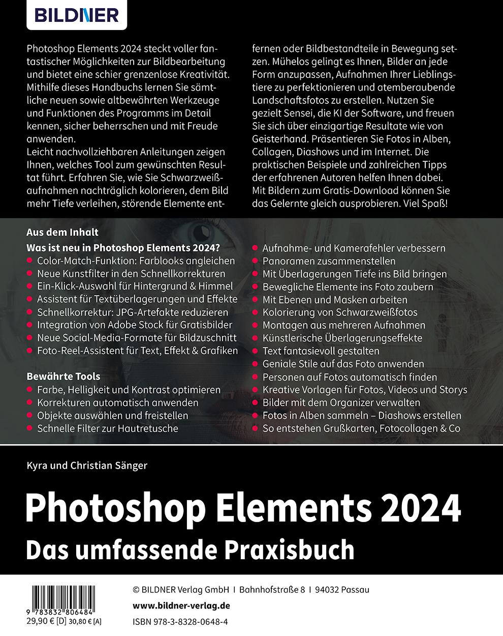 Rückseitencover Photoshop Elements 2024 - Das umfangreiche Praxisbuch