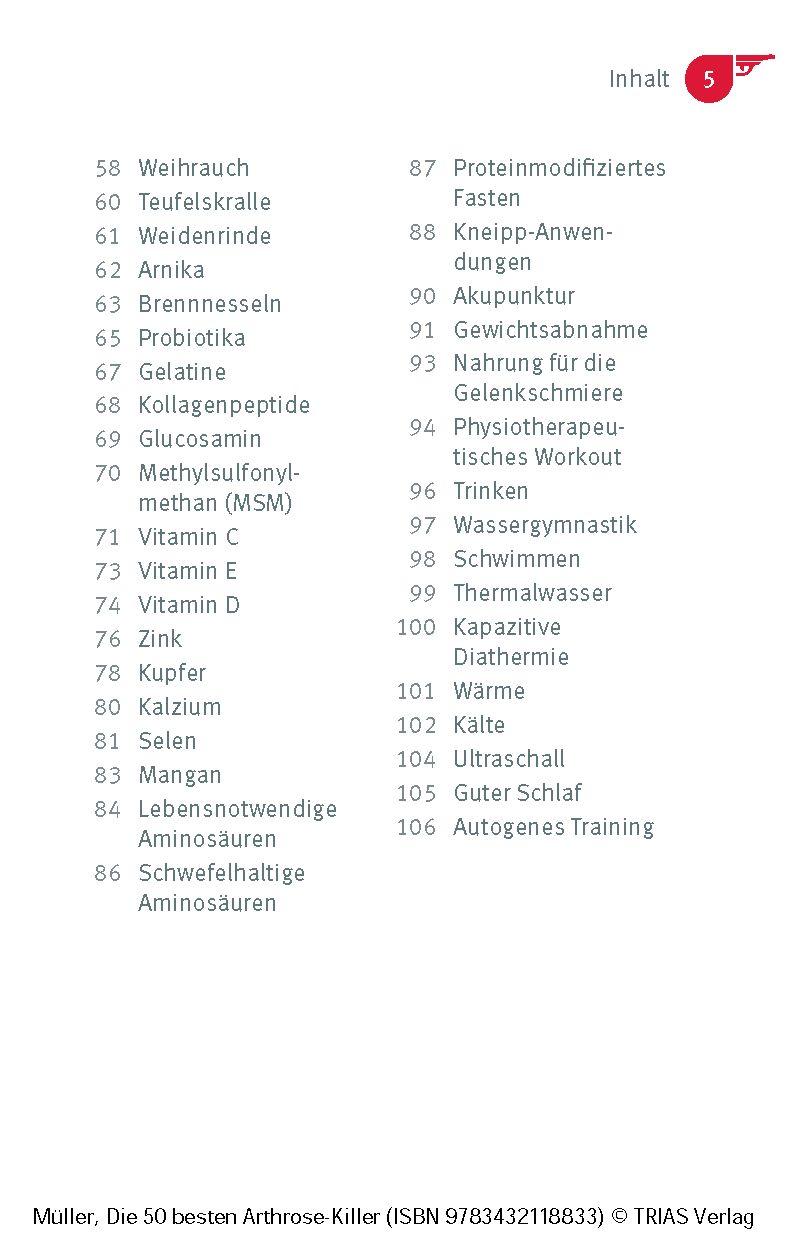 Beispielinhalt (Bild) Die 50 besten Arthrose-Killer
