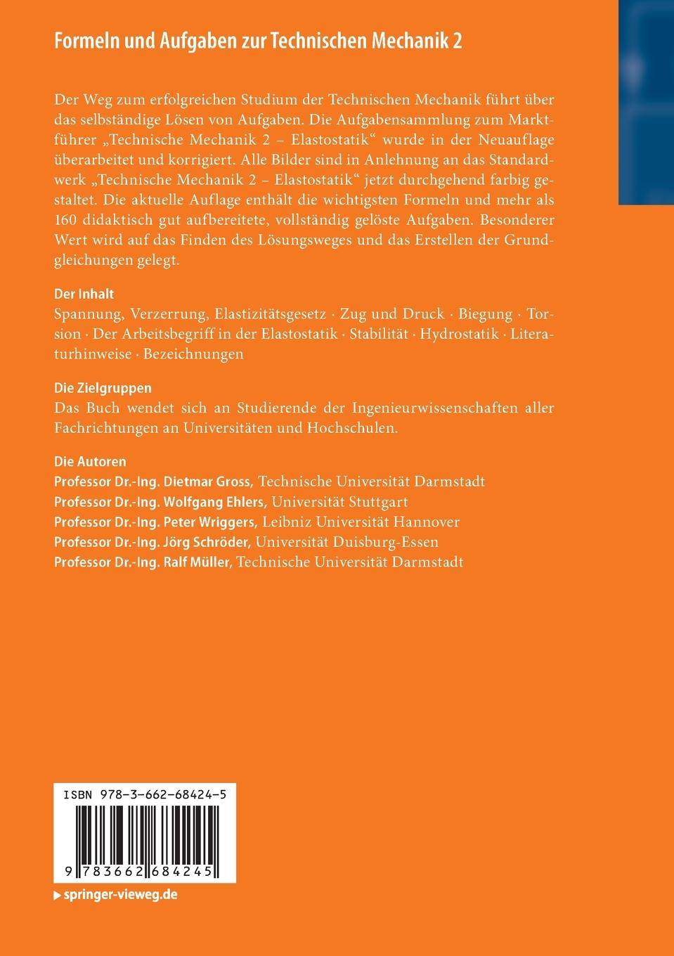 Rückseitencover Formeln und Aufgaben zur Technischen Mechanik 2
