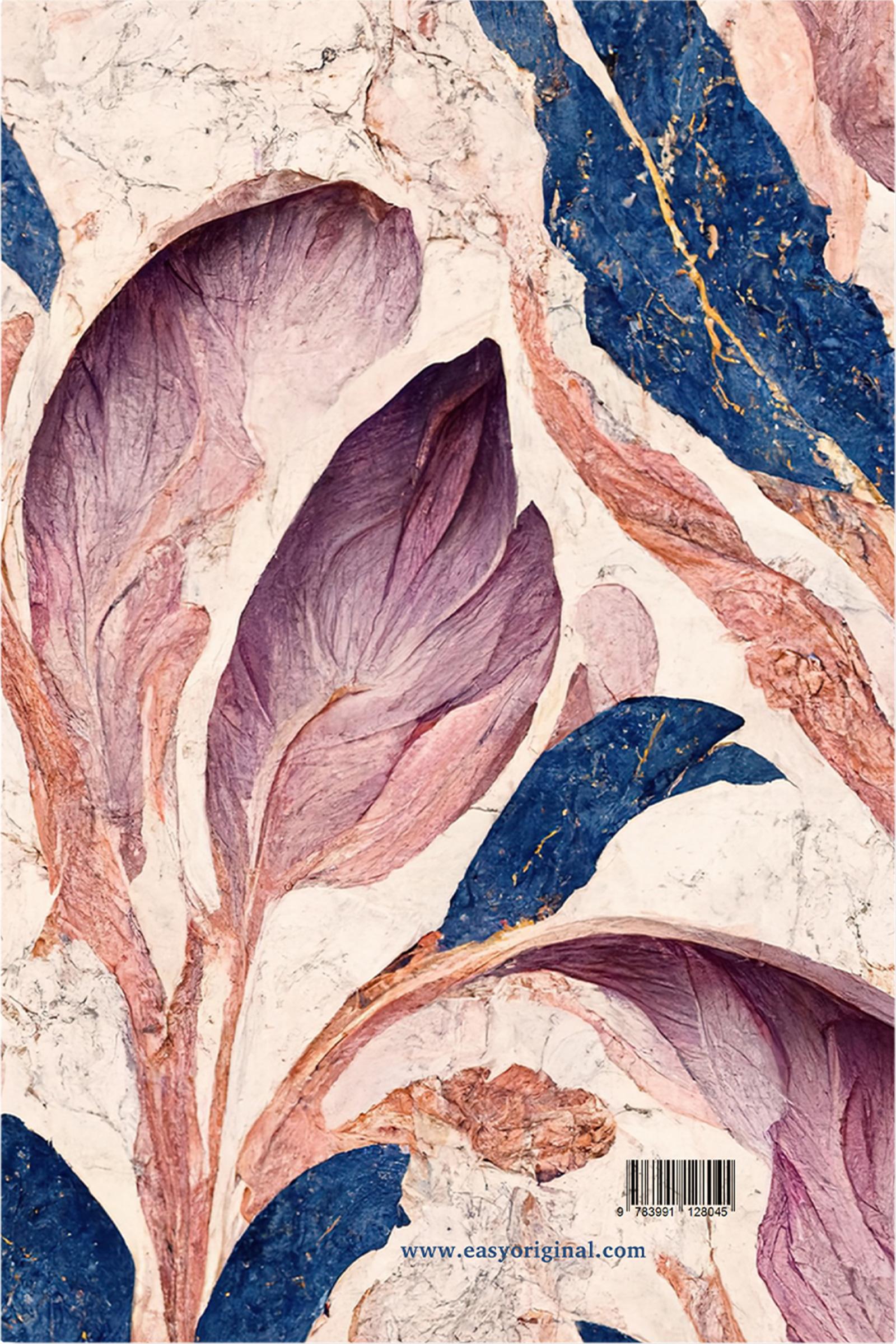 Rückseitencover Marmorträume - Premium Hardcover-Notizbuch A5 Soft Touch, liniert. Violett-blaue Marmorillusion mit schimmernden goldenen Details