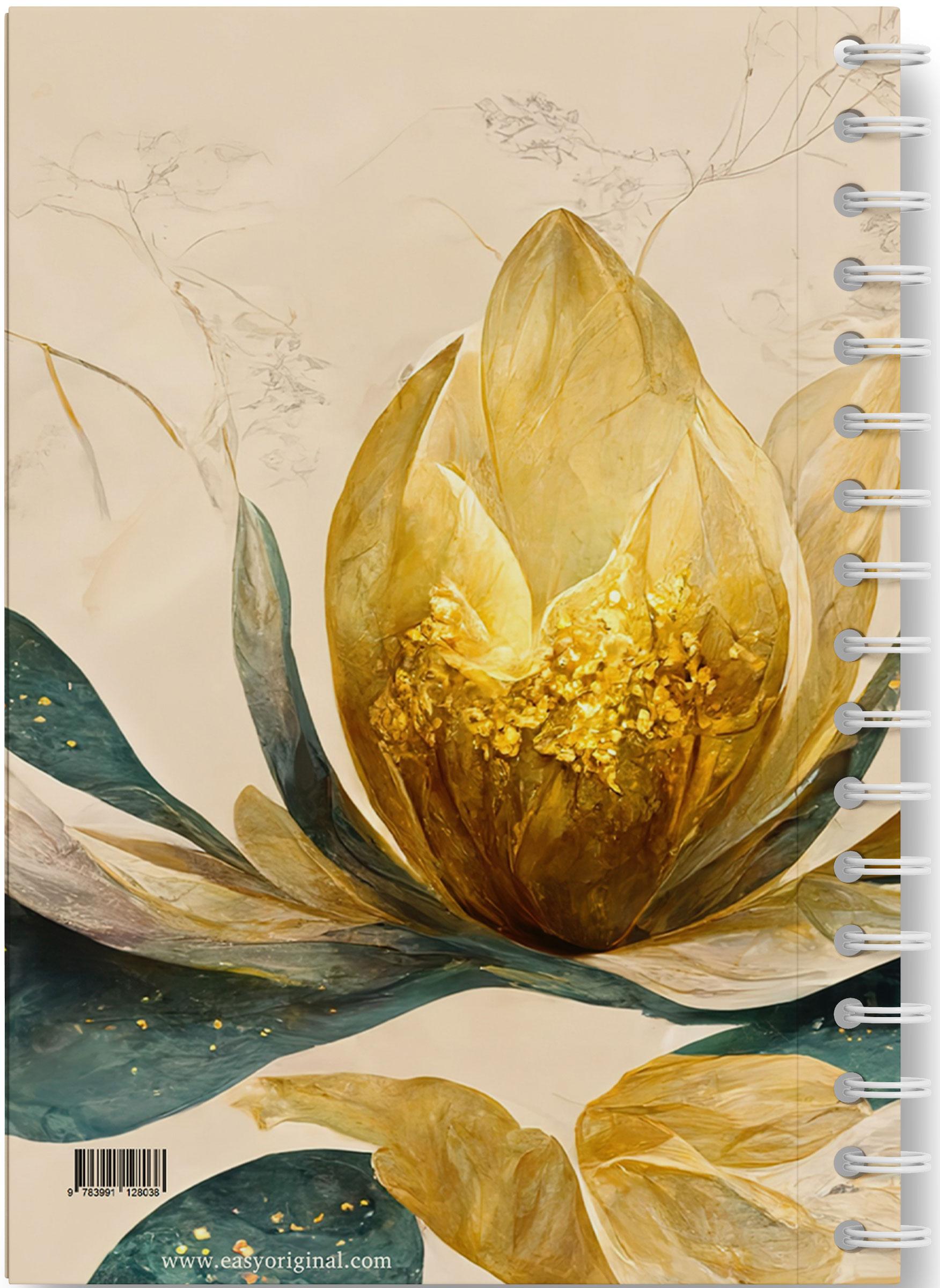 Rückseitencover Eleganz der Natur - Premium Spiral-Notizbuch A5 Soft-Touch liniert, verzaubert durch goldenen Blütencharme