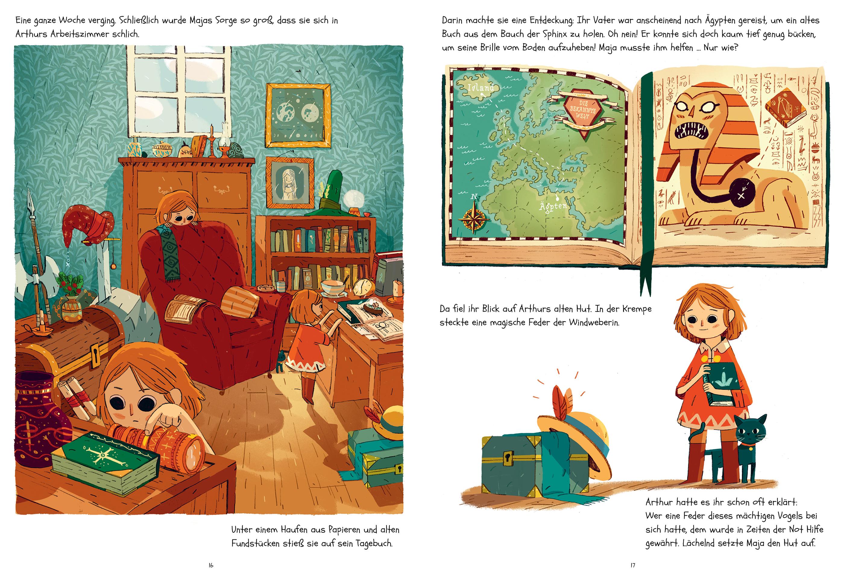 Beispielinhalt (Bild) Professor Blausteins höchst ungewöhnliche Vorfahren (Band 3) - Maja und das Rätsel der Sphinx