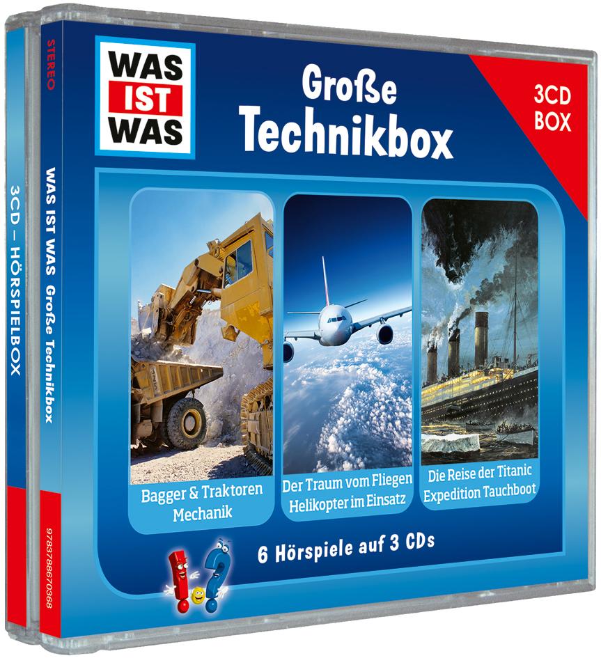 Vorderes Coverbild WAS IST WAS 3-CD Hörspielbox. Große Technikbox