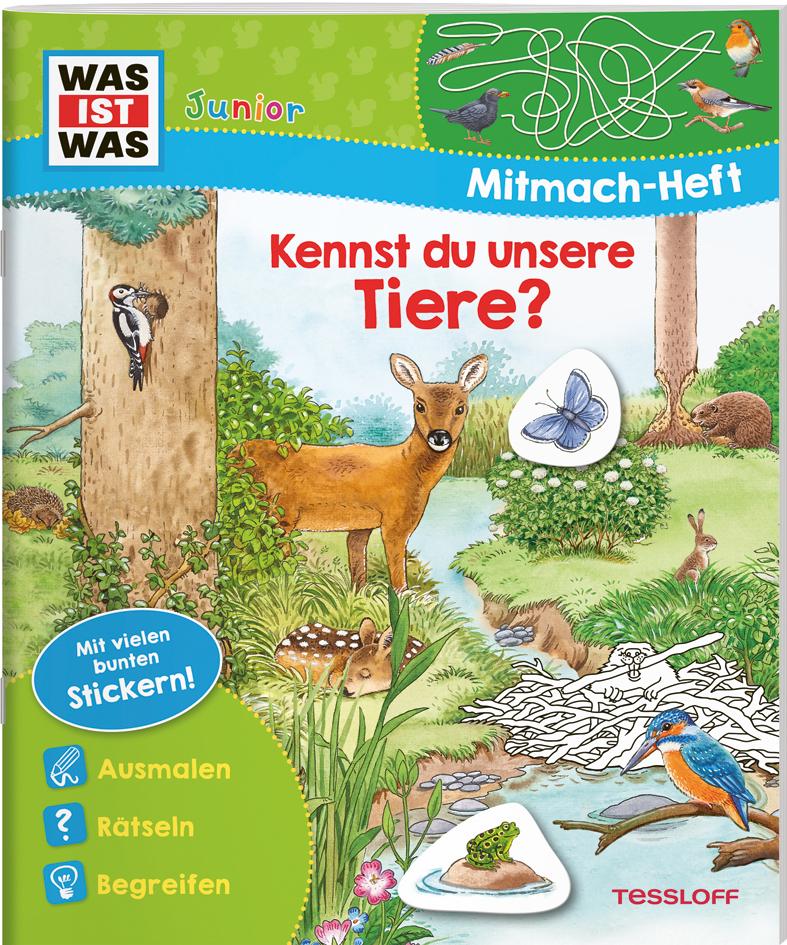 Vorderes Coverbild WAS IST WAS Junior Mitmach-Heft Kennst du unsere Tiere?