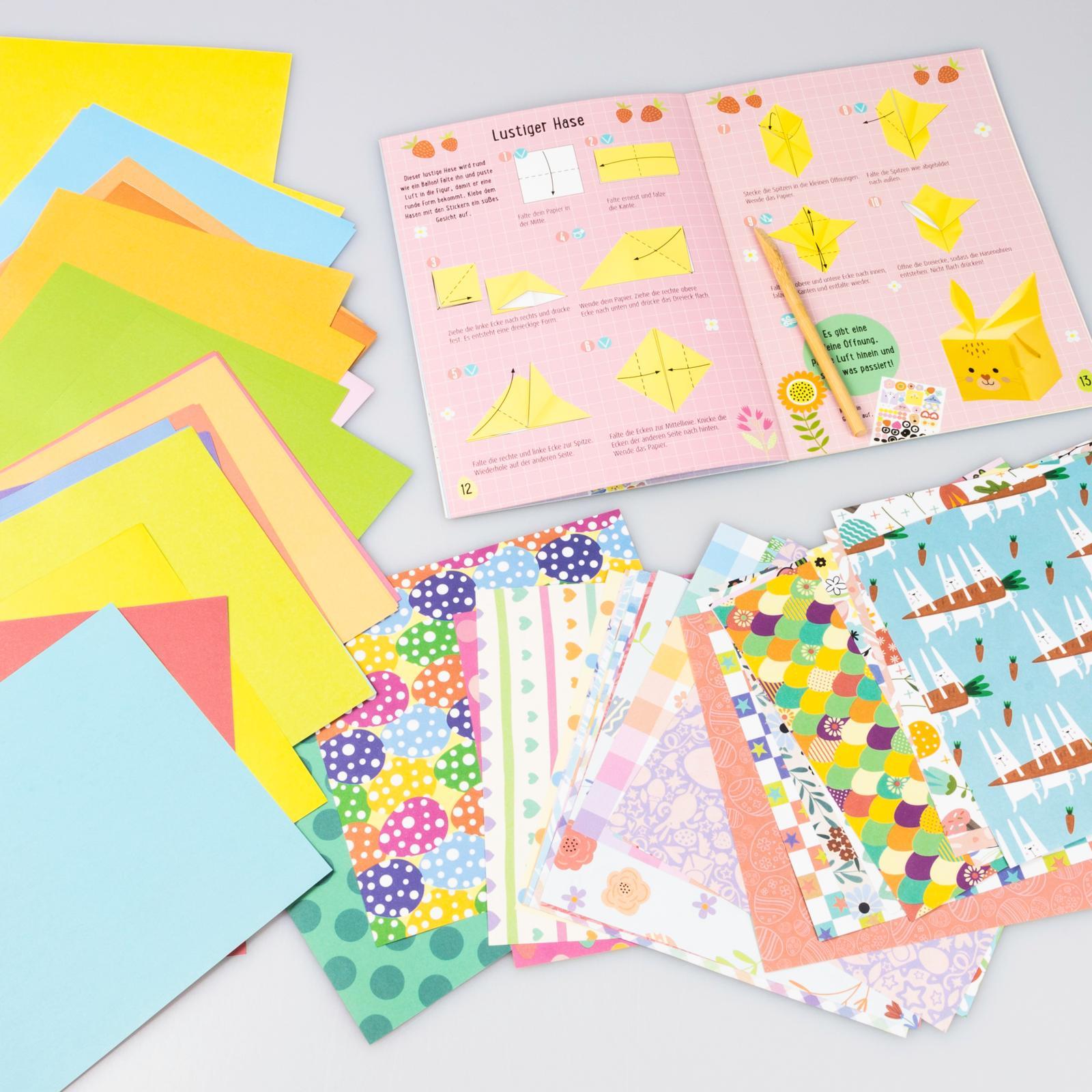 Beispielinhalt (Bild) Bastelset für Kinder: Kreatives Bastelset: Oster-Origami