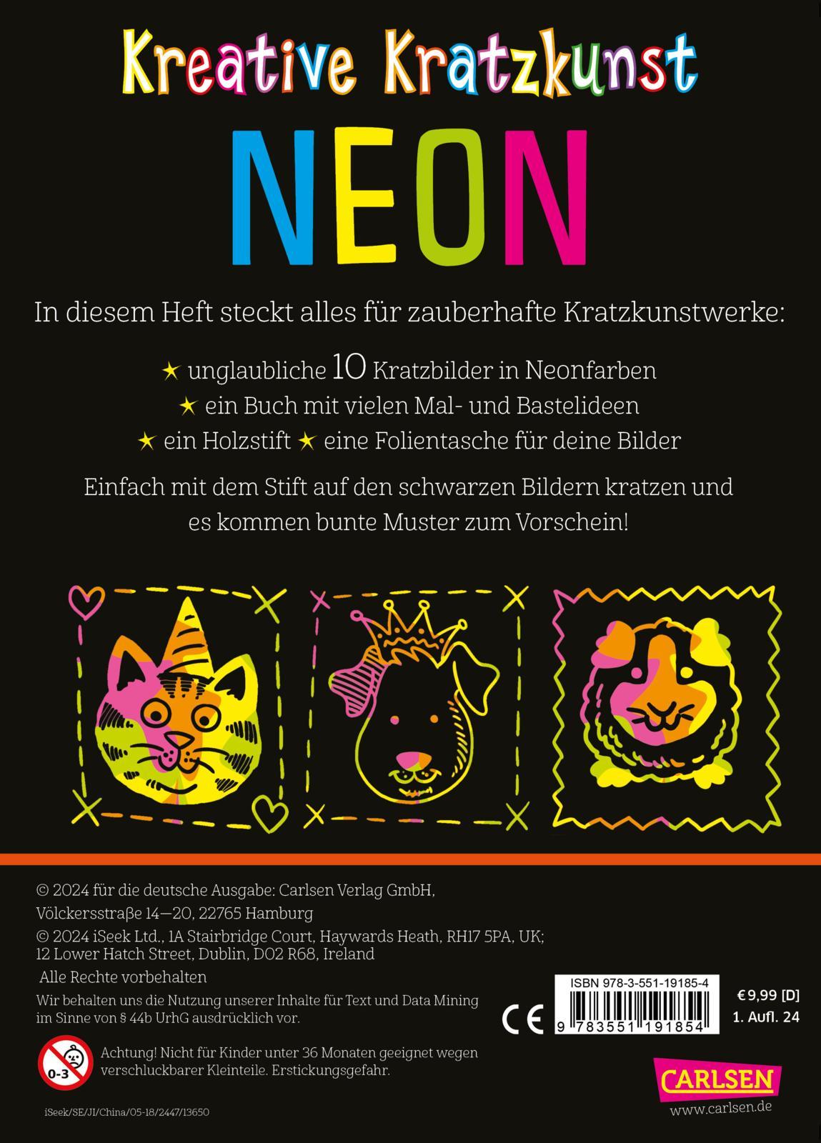 Rückseitencover Kratzbilder für Kinder: Kreative Kratzkunst: Neon