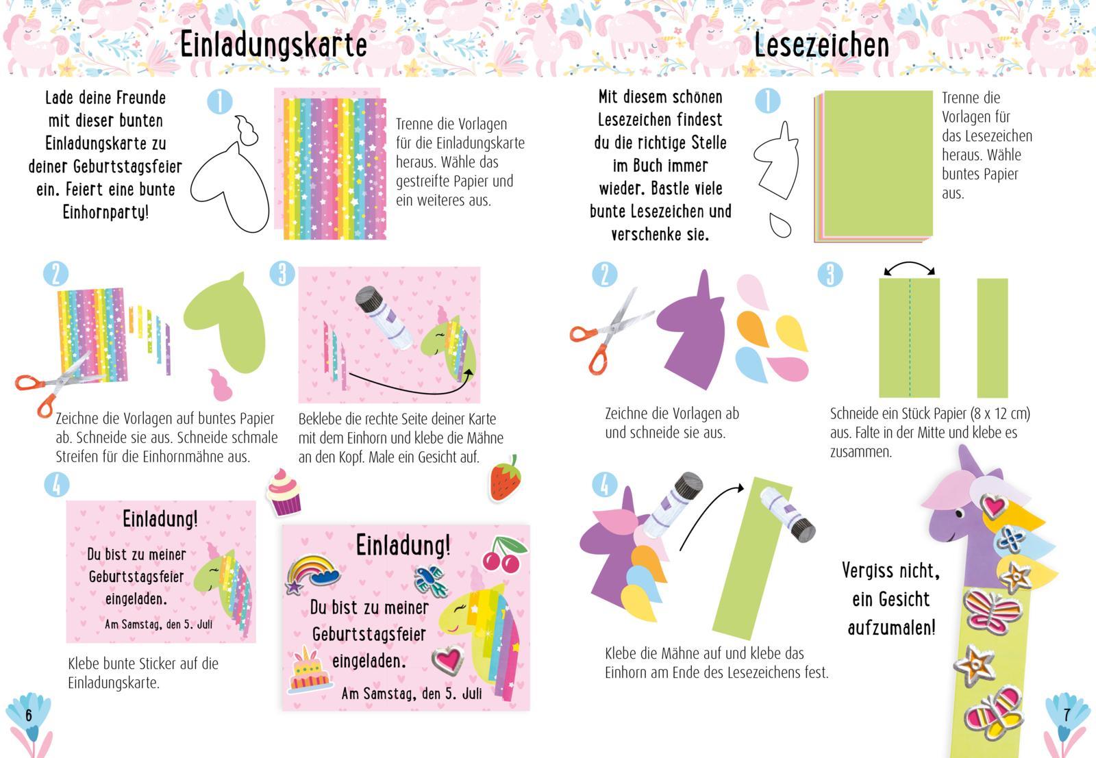 Beispielinhalt (Bild) Bastelset für Kinder: Sticker-Bastelset: Glitzer-Einhörner