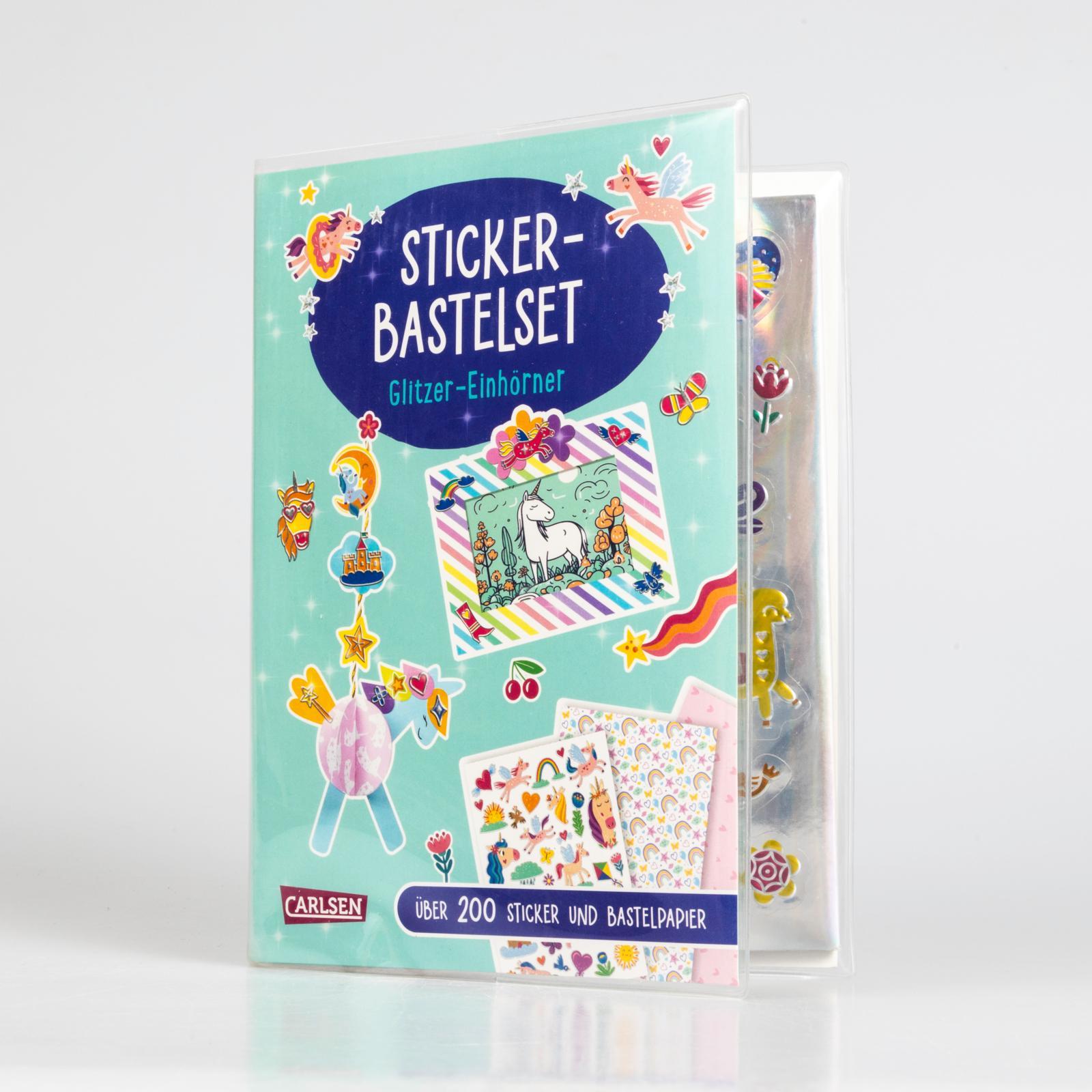 Beispielinhalt (Bild) Bastelset für Kinder: Sticker-Bastelset: Glitzer-Einhörner
