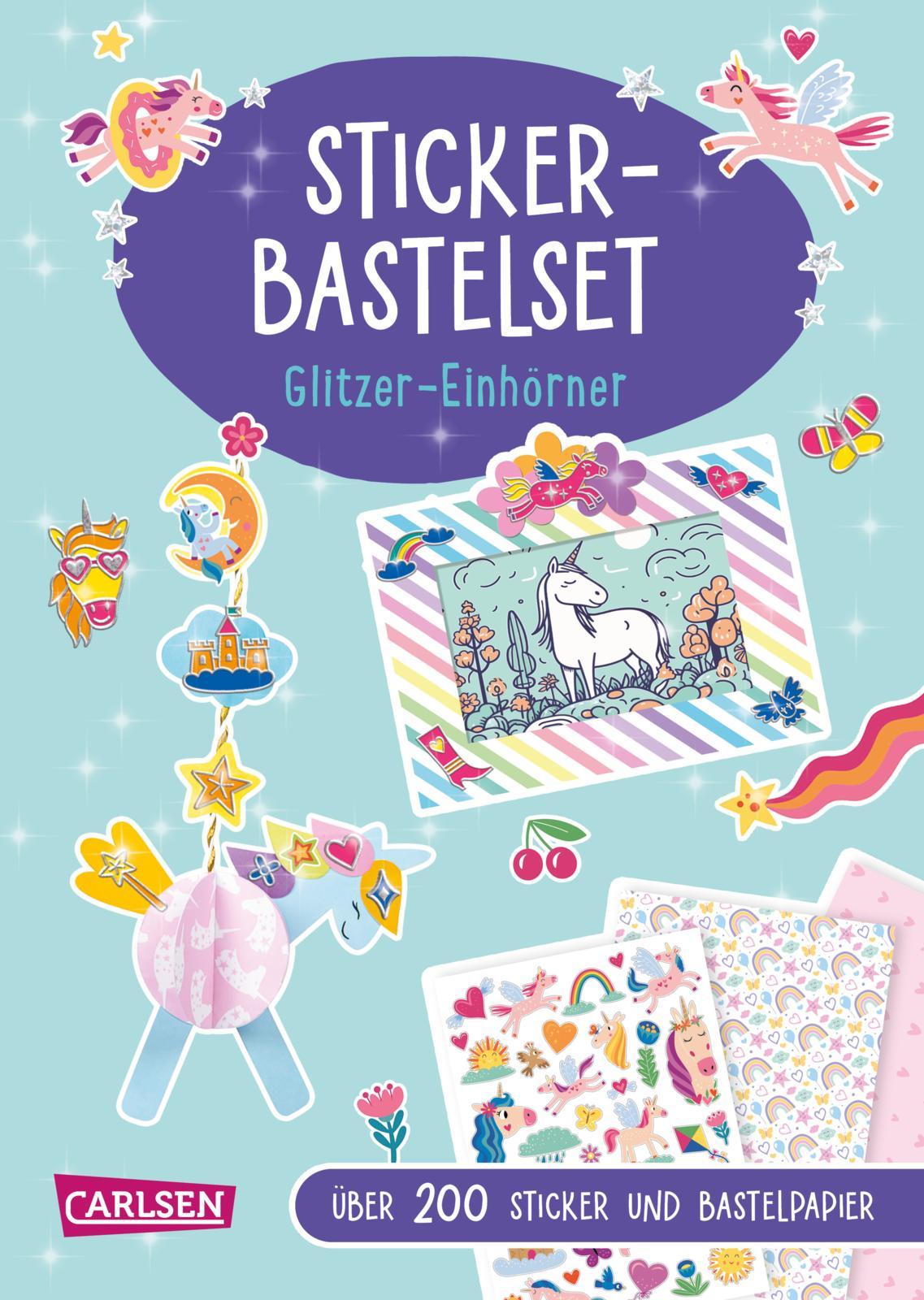 Vorderes Coverbild Bastelset für Kinder: Sticker-Bastelset: Glitzer-Einhörner