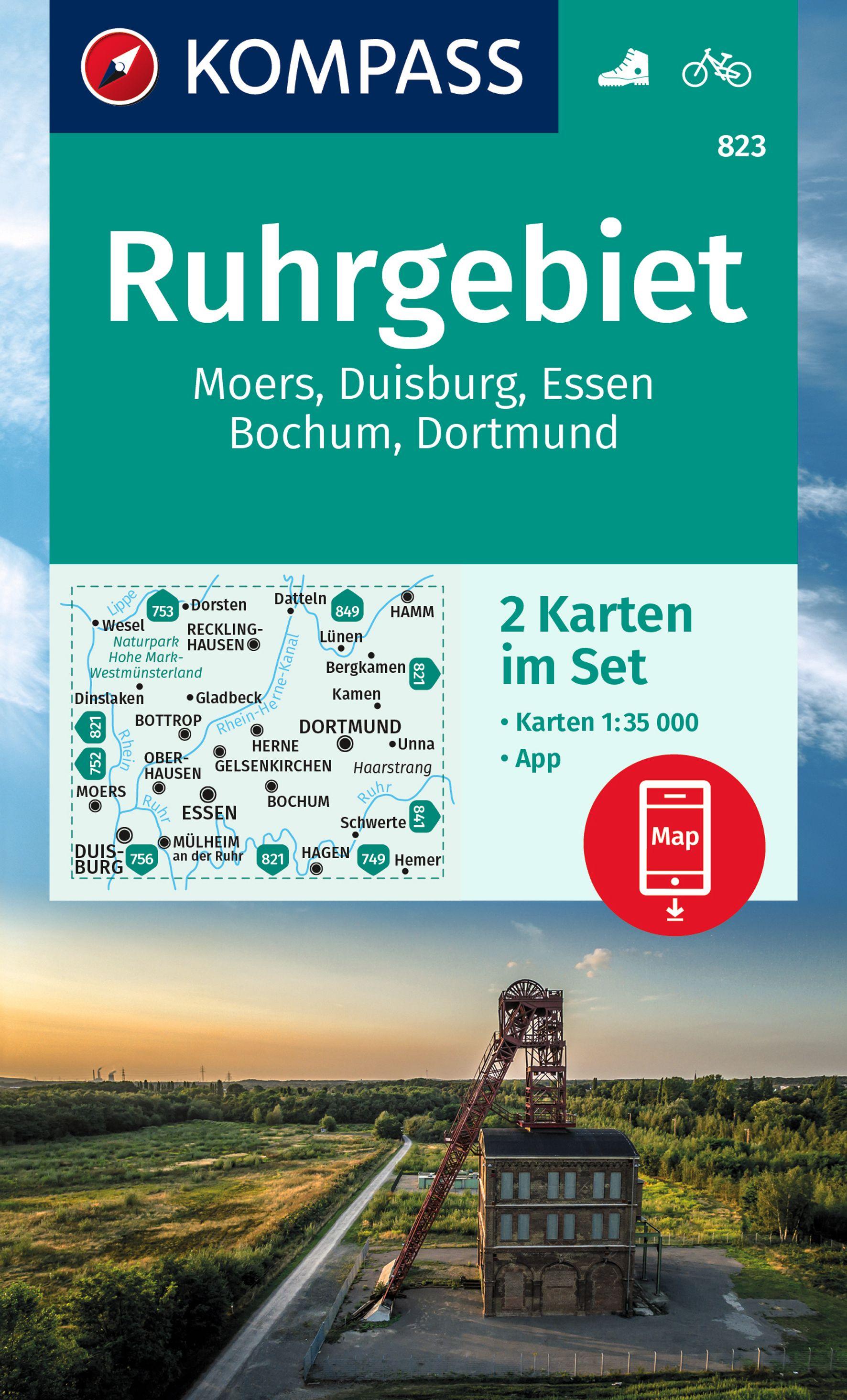 Vorderes Coverbild KOMPASS Wanderkarten-Set 823 Ruhrgebiet (2 Karten) 1:35.000