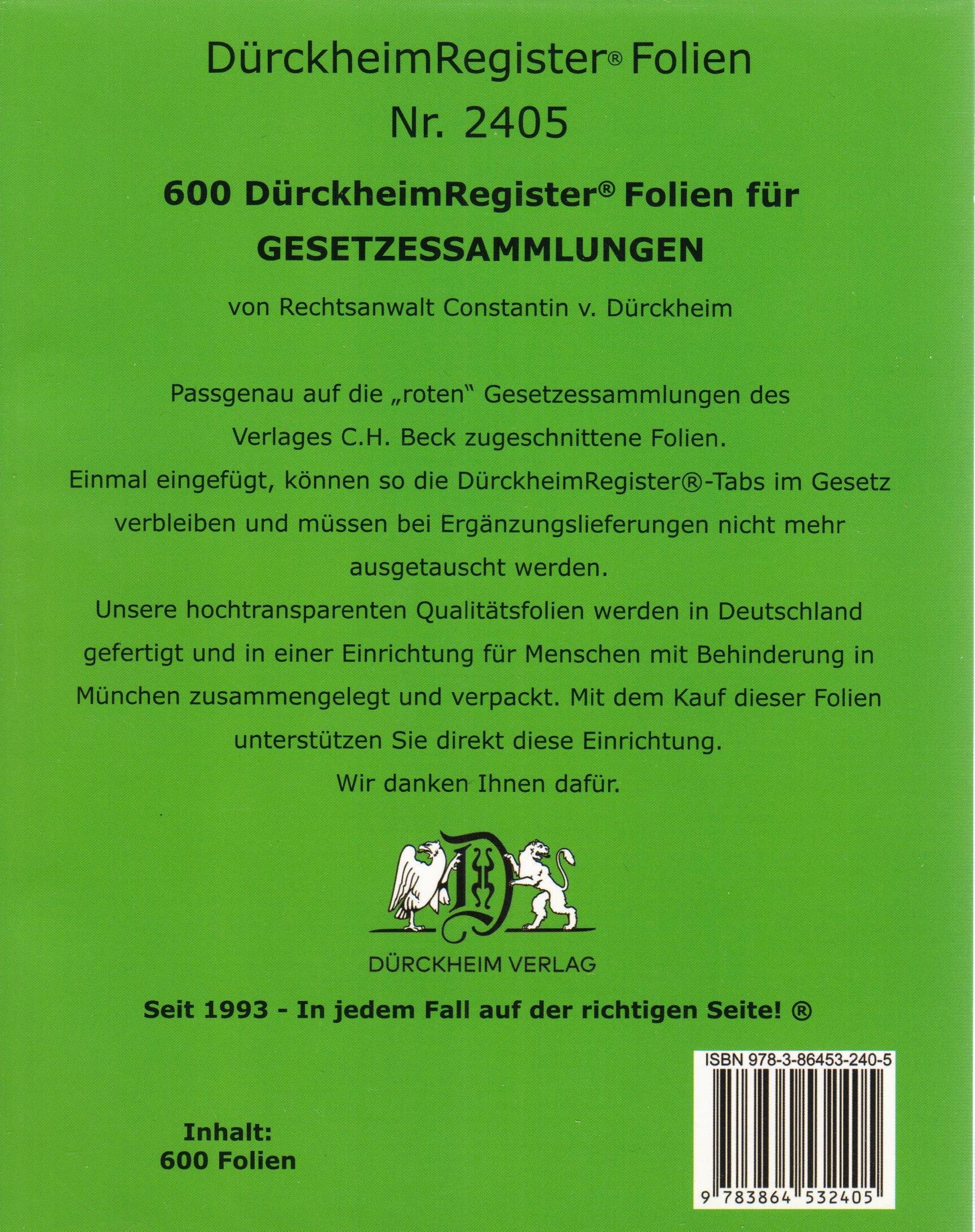 Vorderes Coverbild 600 DürckheimRegister®-FOLIEN für STEUERGESETZE u.a; zum Einheften und Unterteilen der Gesetzessammlungen