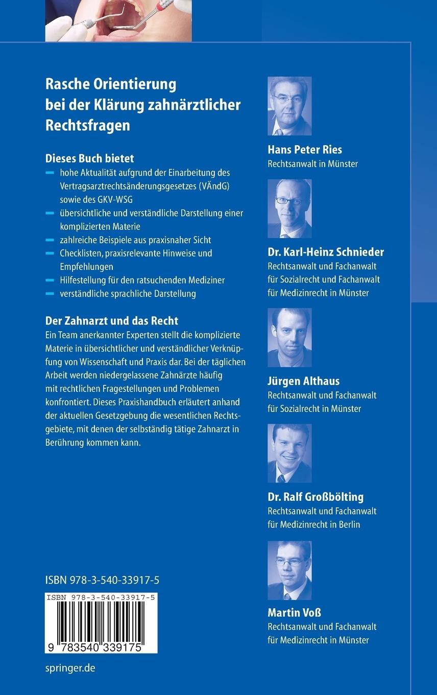 Rückseitencover Zahnarztrecht