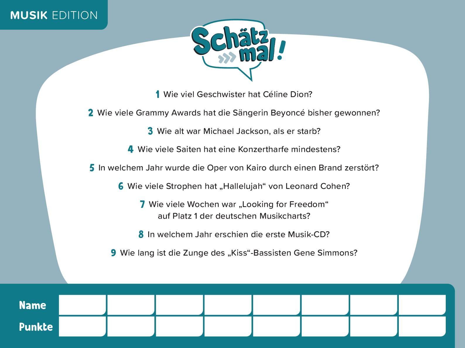 Beispielinhalt (Bild) Schätz mal! Musik Edition