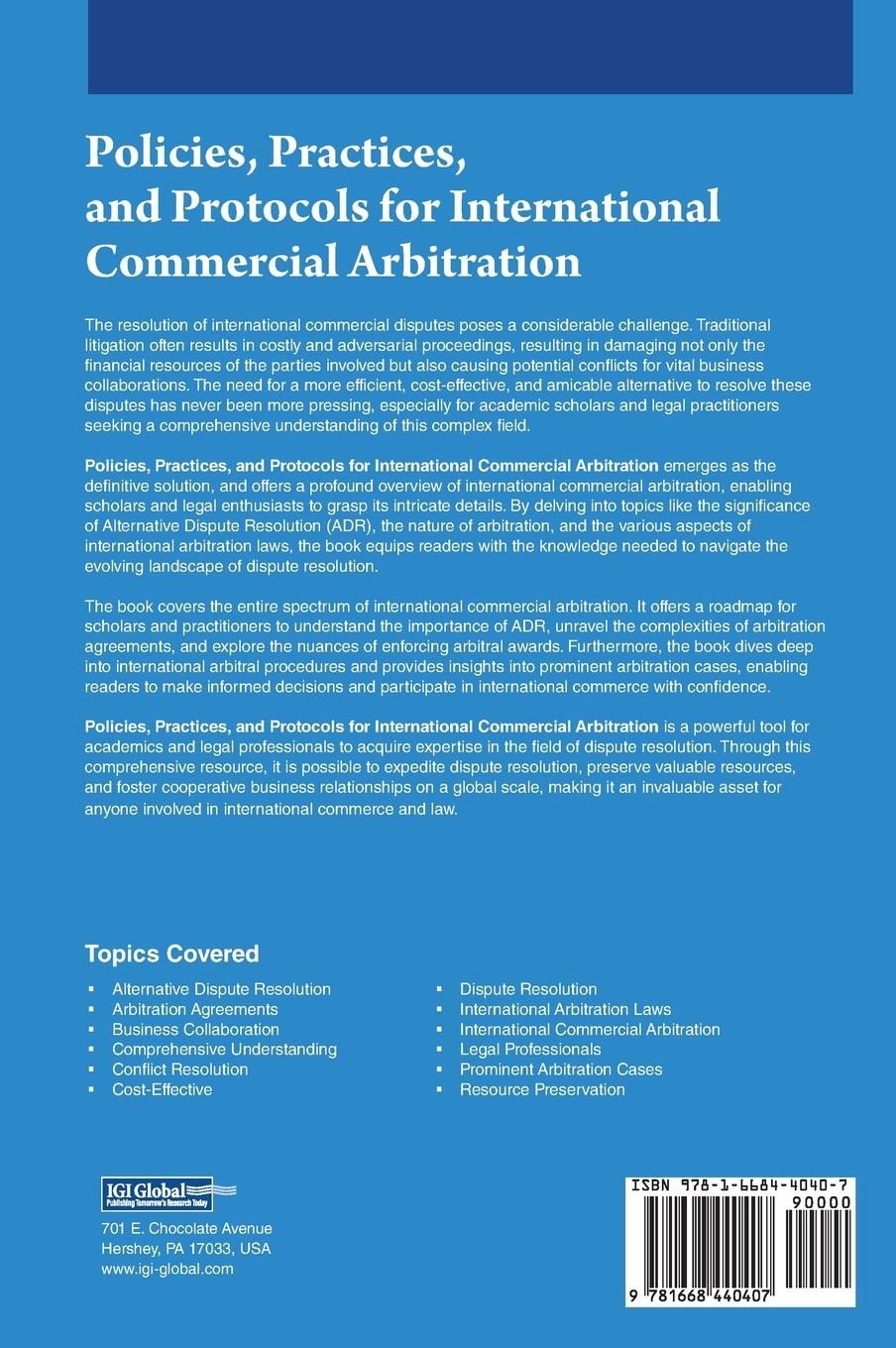 Rückseitencover Policies, Practices, and Protocols for International Commercial Arbitration