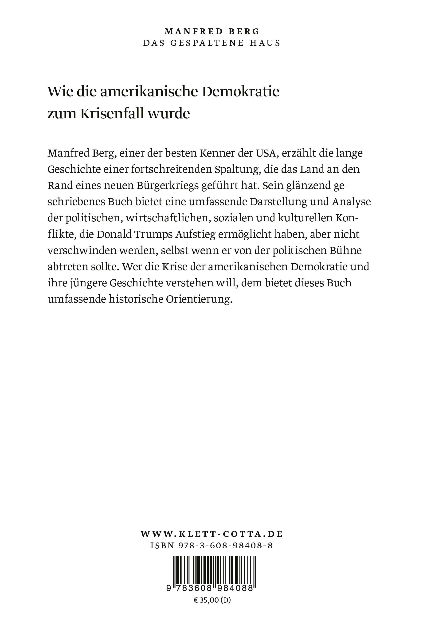 Rückseitencover Das gespaltene Haus