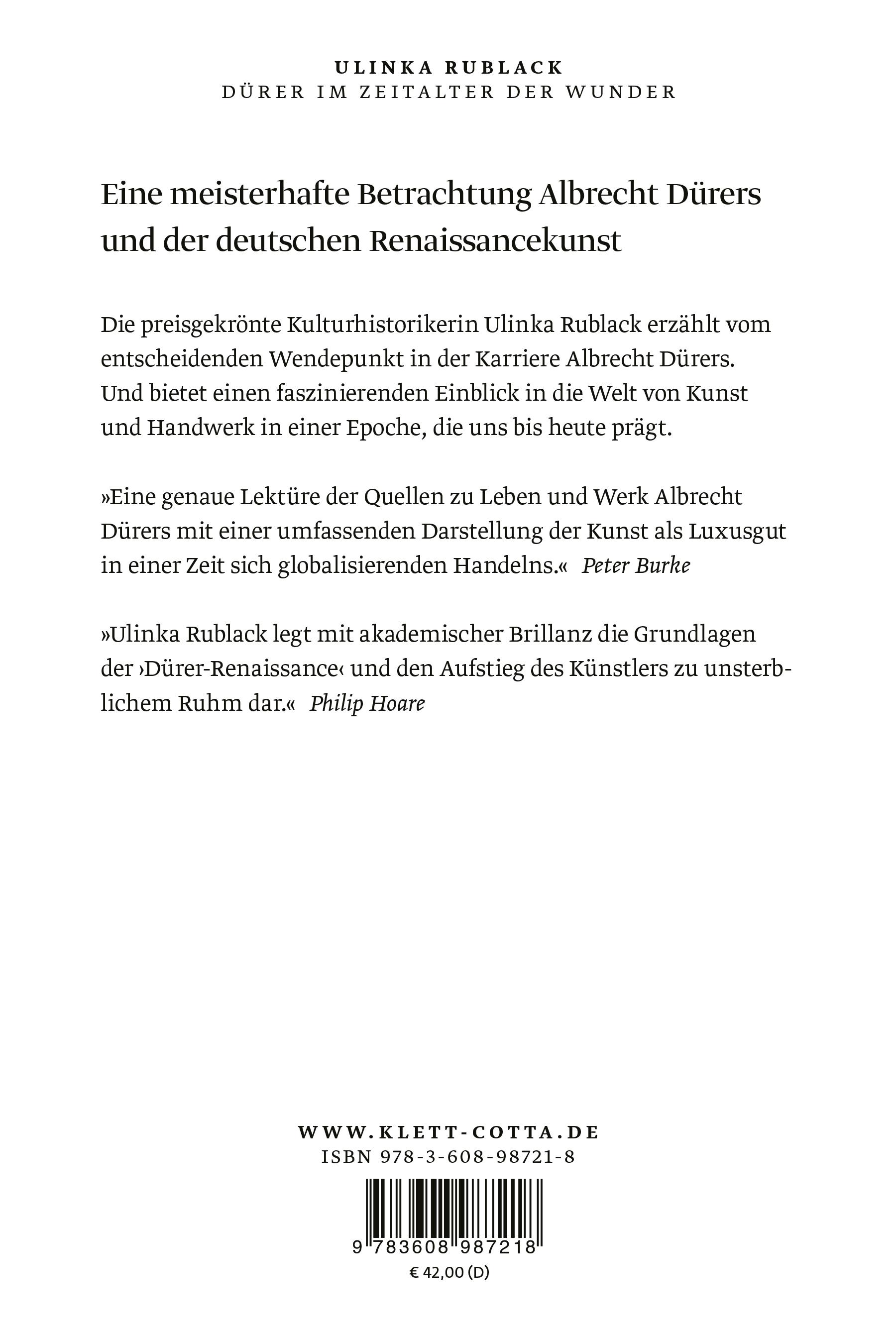 Rückseitencover Dürer im Zeitalter der Wunder