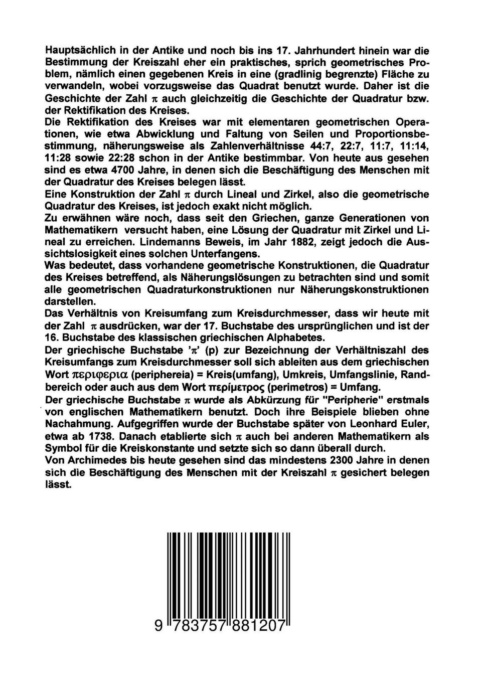 Rückseitencover Zur Geschichte der Zahl PI