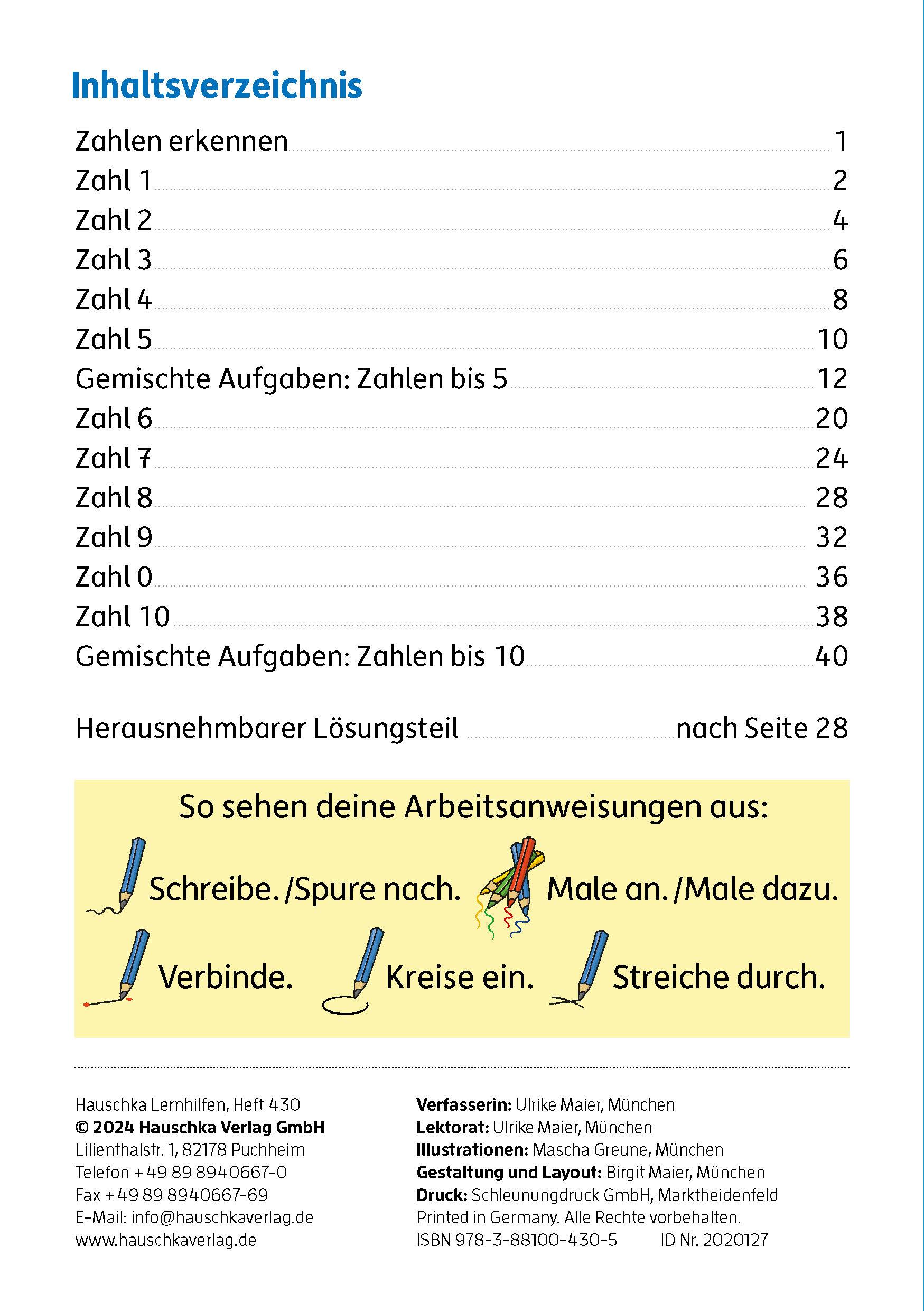 Beispielinhalt (Bild) Mein Übungsheft Zahlen schreiben lernen 1-10 - Vorschule, Schulanfang, 1. Klasse: Zählen, Mengen, erstes Rechnen