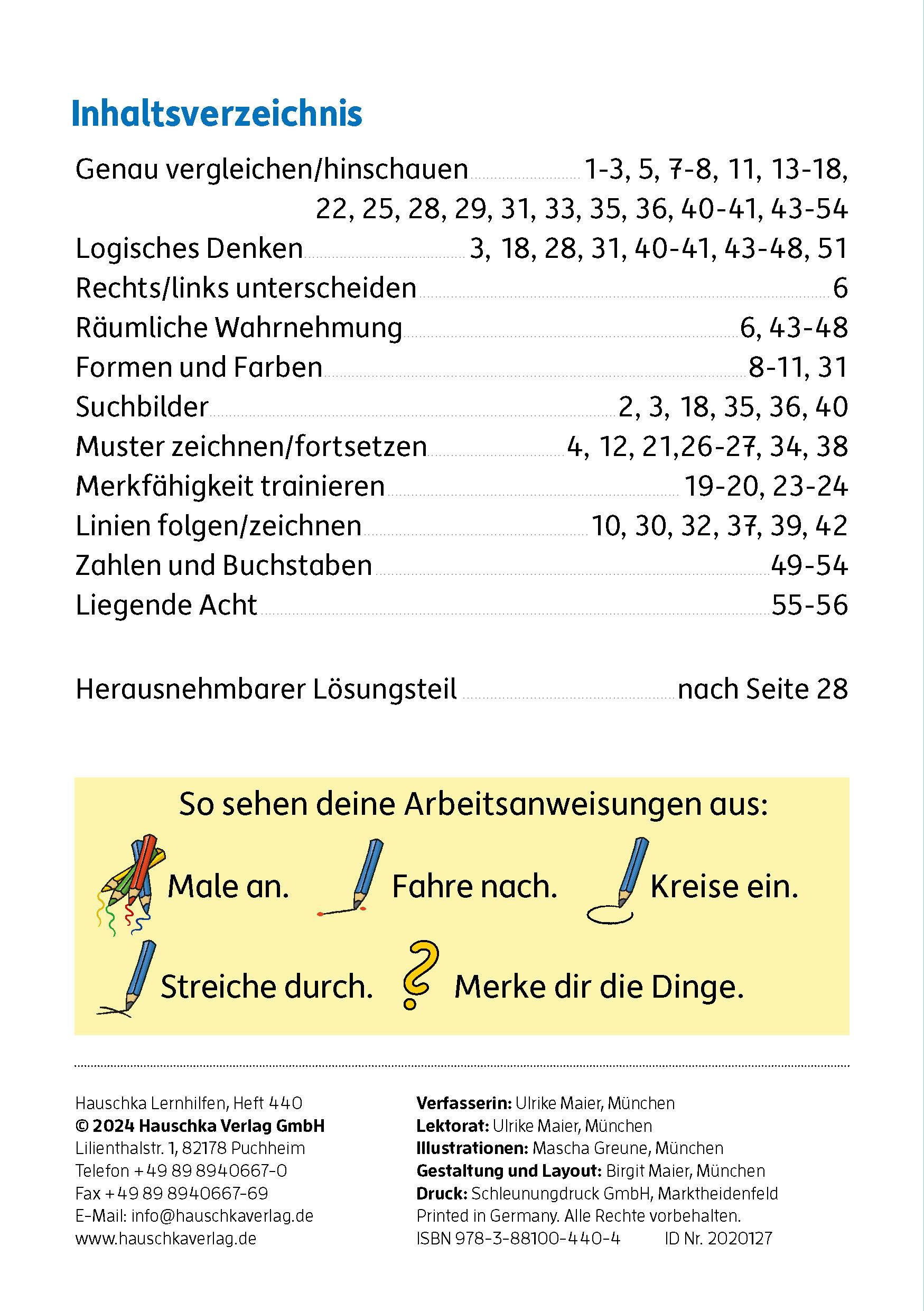 Beispielinhalt (Bild) Mein Übungsheft Konzentration - Schulanfang: Wahrnehmung, logisches Denken