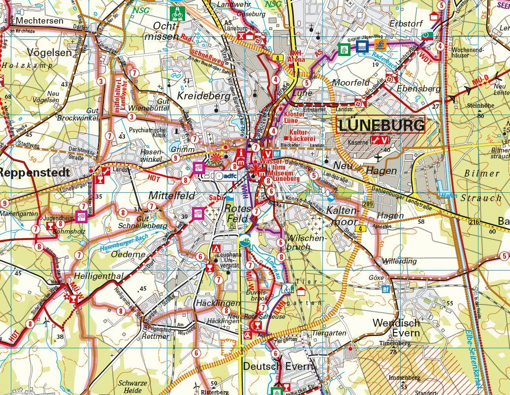 Beispielinhalt (Bild) ADFC-Regionalkarte Lüneburger Heide, 1:75.000, mit Tagestourenvorschlägen, reiß- und wetterfest, E-Bike-geeignet, GPS-Tracks Download