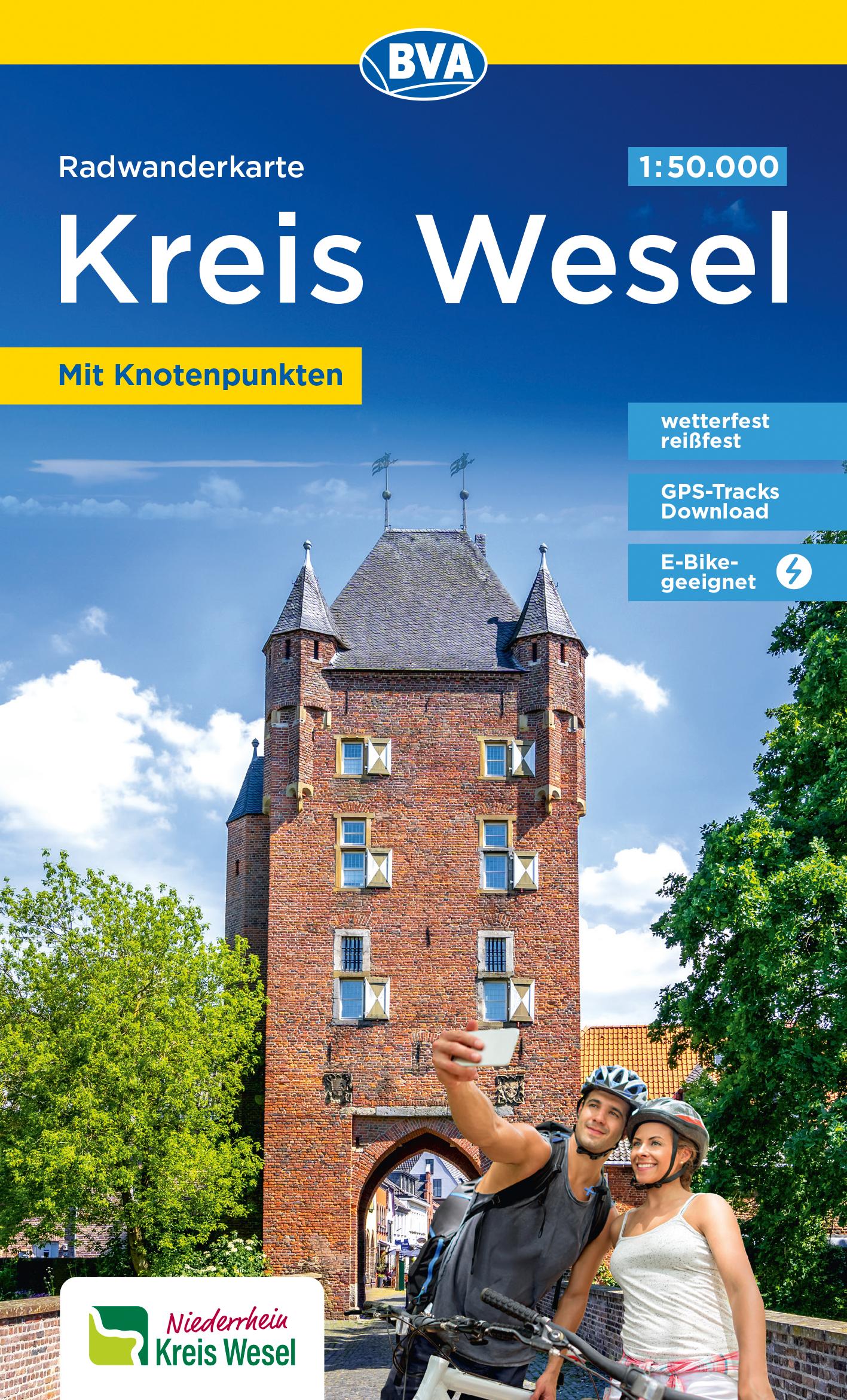 Vorderes Coverbild BVA Radwanderkarte Kreis Wesel 1:50.000, mit Knotenpunkten und km-Angaben, reiß- und wetterfest, GPS-Tracks Download, E-Bike geeignet