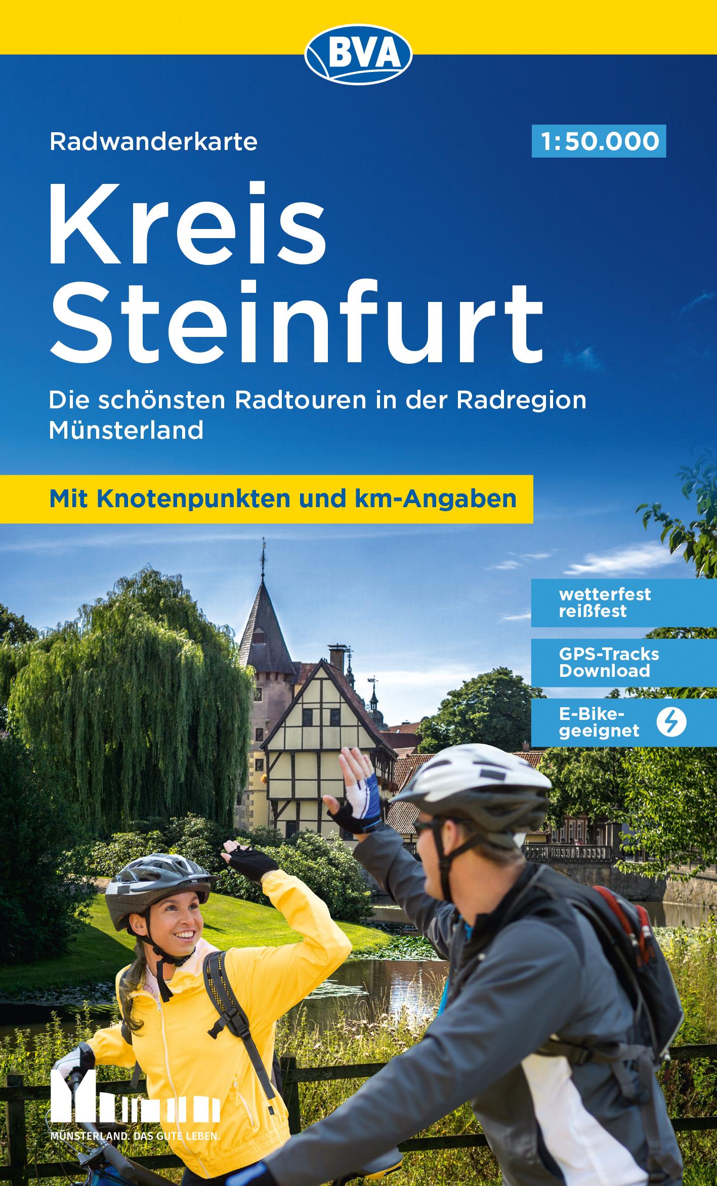 Vorderes Coverbild BVA Radwanderkarte Kreis Steinfurt 1:50.000, mit Knotenpunkten und km-Angaben, reiß- und wetterfest, GPS-Tracks Download, E-Bike geeignet