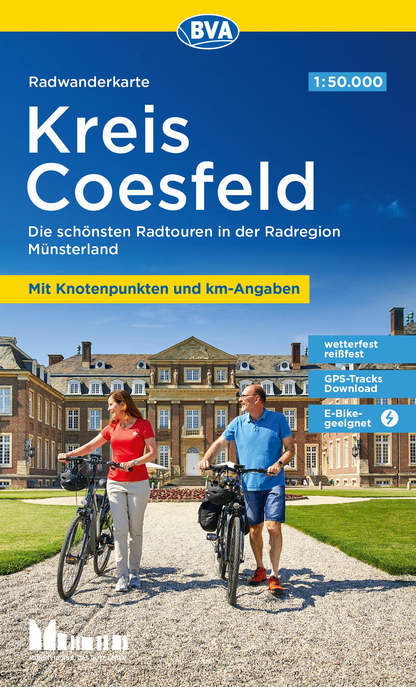 Vorderes Coverbild BVA Radwanderkarte Kreis Coesfeld 1:50.000, mit Knotenpunkten und km-Angaben, reiß- und wetterfest, GPS-Tracks Download, E-Bike geeignet