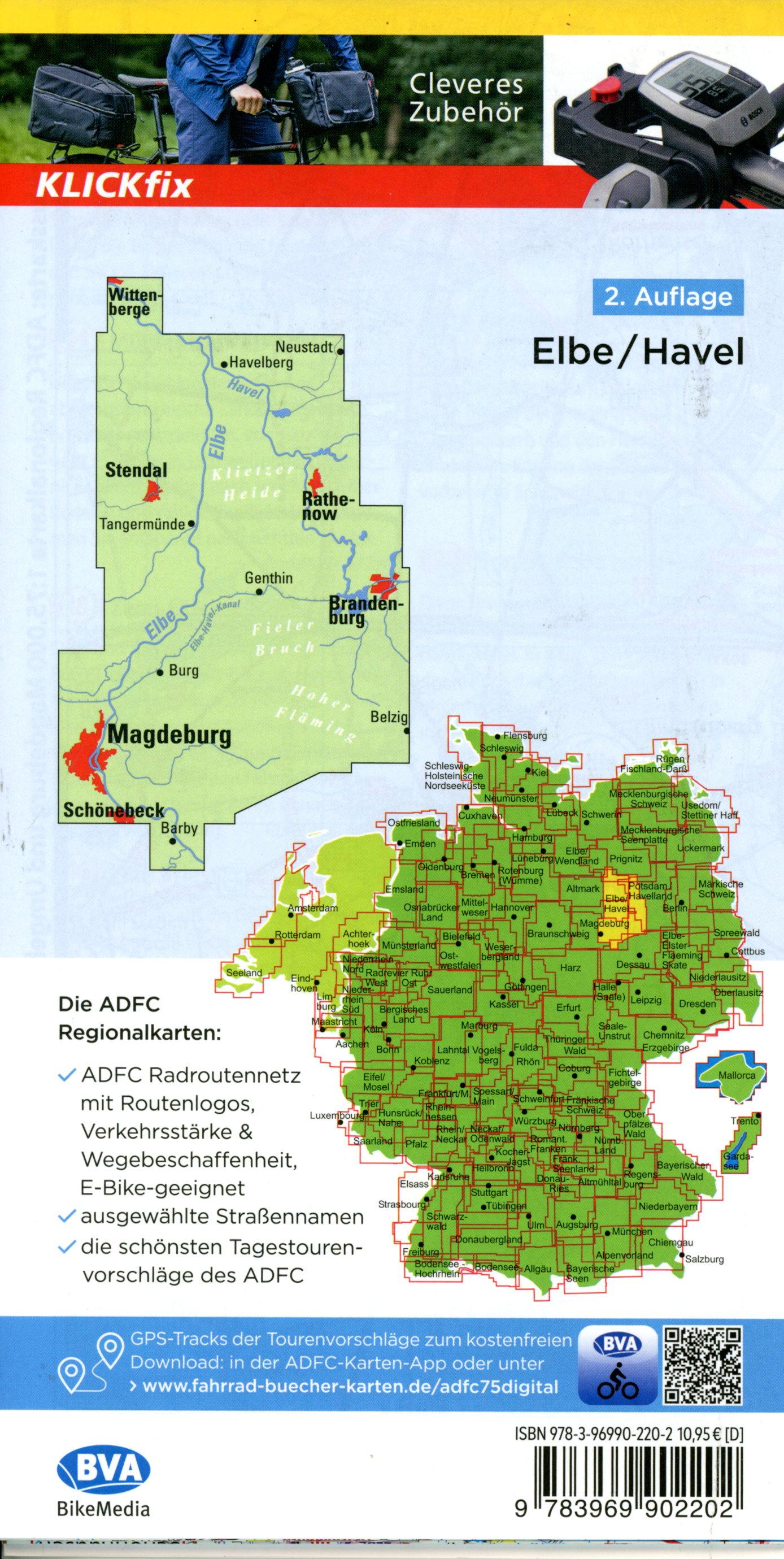 Beispielinhalt (Bild) ADFC-Regionalkarte Elbe/Havel, 1:75.000, mit Tagestourenvorschlägen, mit Knotenpunkten, reiß- und wetterfest, E-Bike-geeignet, GPS-Tracks Download