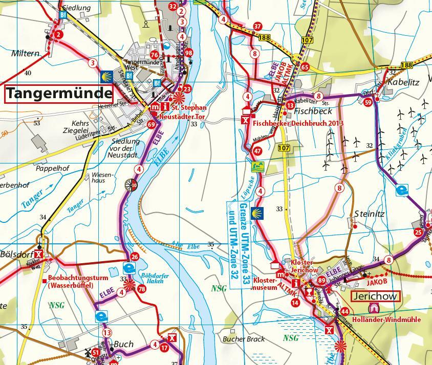 Beispielinhalt (Bild) ADFC-Regionalkarte Elbe/Havel, 1:75.000, mit Tagestourenvorschlägen, mit Knotenpunkten, reiß- und wetterfest, E-Bike-geeignet, GPS-Tracks Download