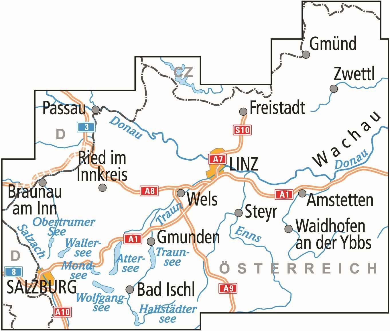 Beispielinhalt (Bild) BVA ADFC Radtourenkarte Österreich Donautal Salzburg 1:150.000