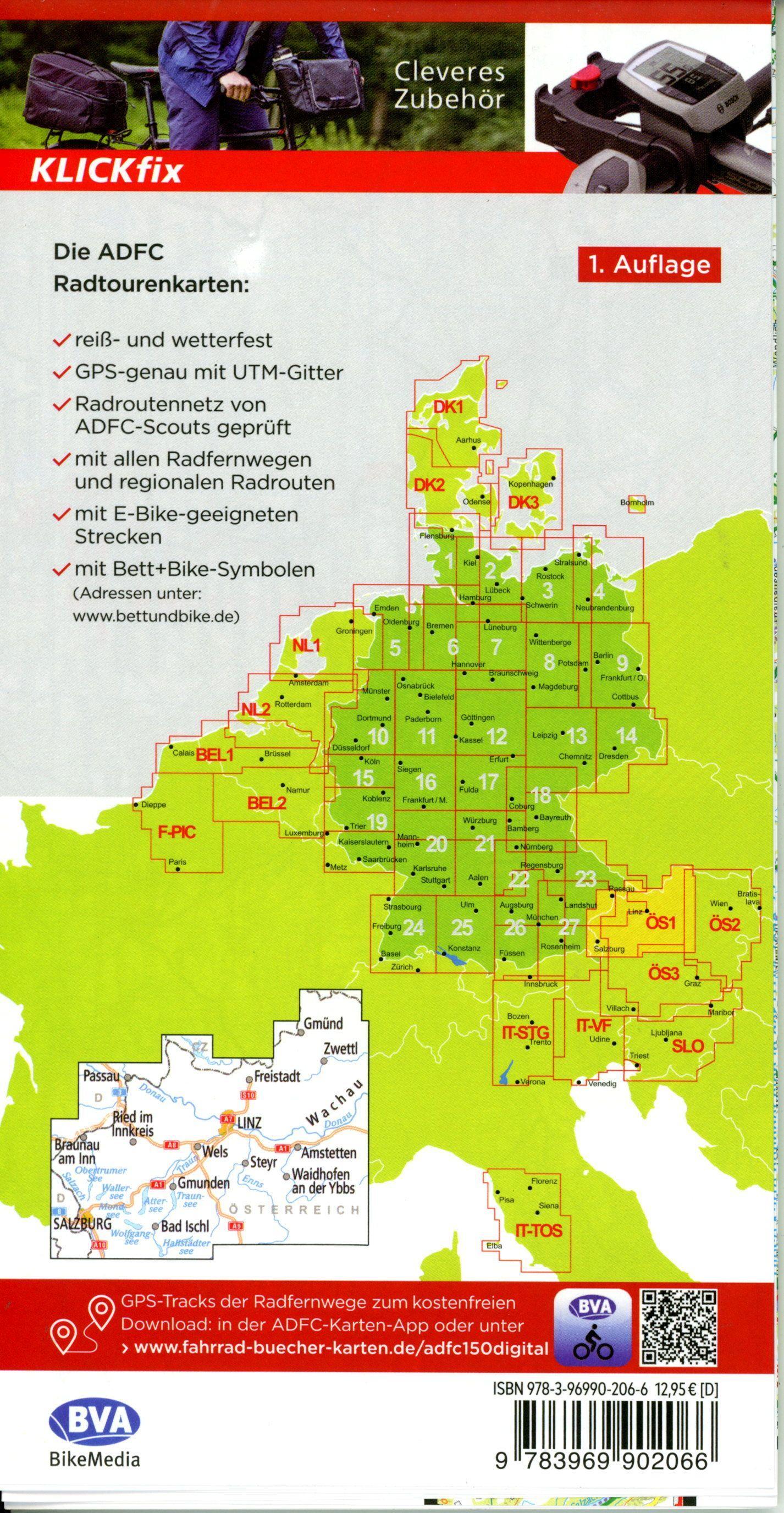 Beispielinhalt (Bild) BVA ADFC Radtourenkarte Österreich Donautal Salzburg 1:150.000