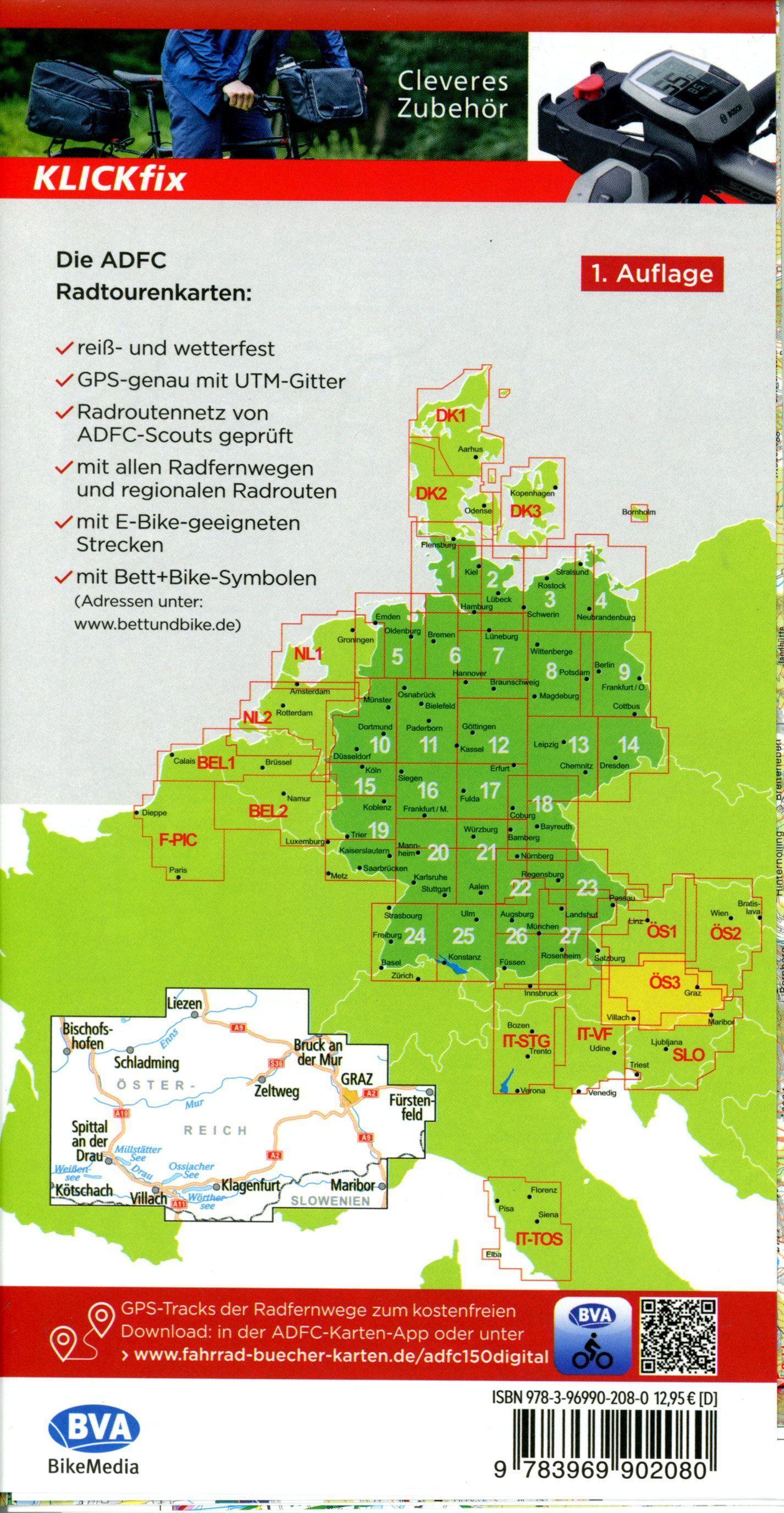 Beispielinhalt (Bild) BVA ADFC Radtourenkarte Österreich Steiermark Kärnten 1:150.000