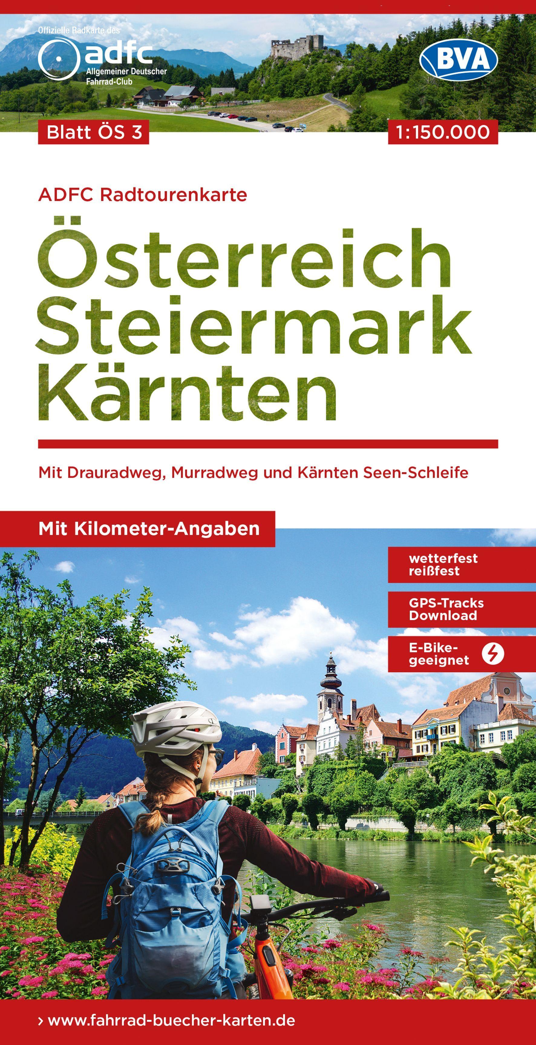Vorderes Coverbild BVA ADFC Radtourenkarte Österreich Steiermark Kärnten 1:150.000