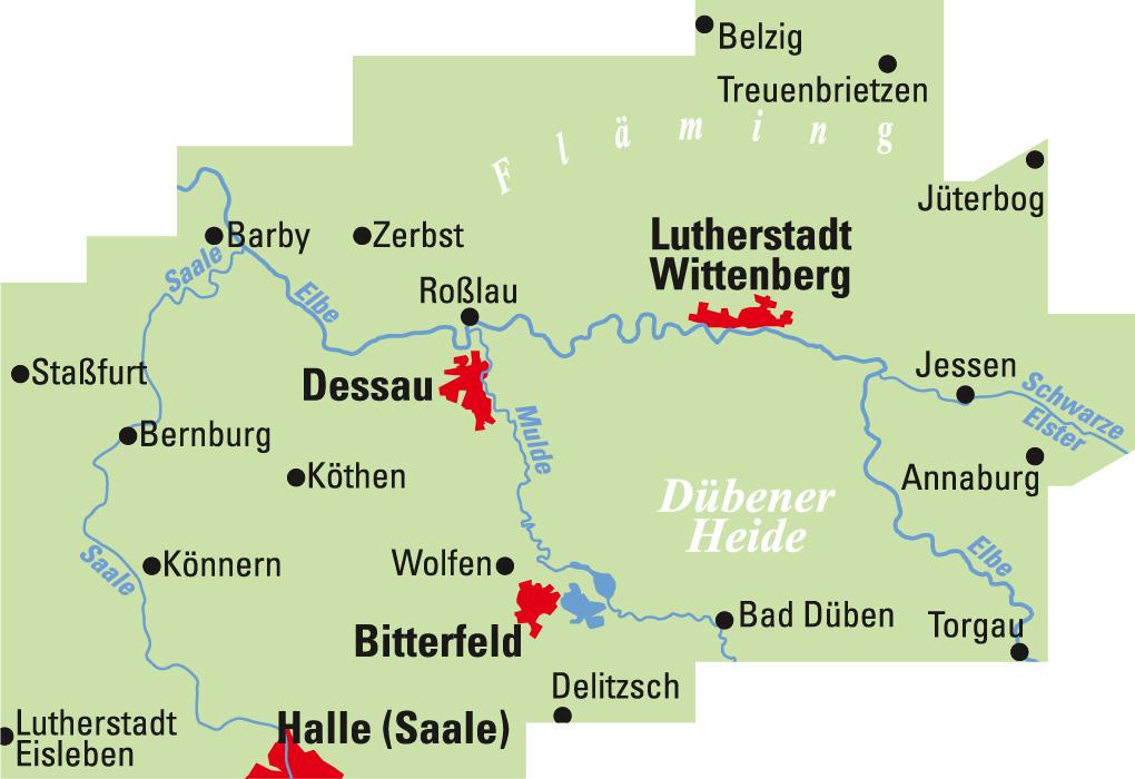 Beispielinhalt (Bild) ADFC-Regionalkarte WelterbeRegion Anhalt - Dessau- Wittenberg, 1:75.000, mit Tagestourenvorschlägen, reiß- und wetterfest, E-Bike-geeignet, GPS-Tracks Download
