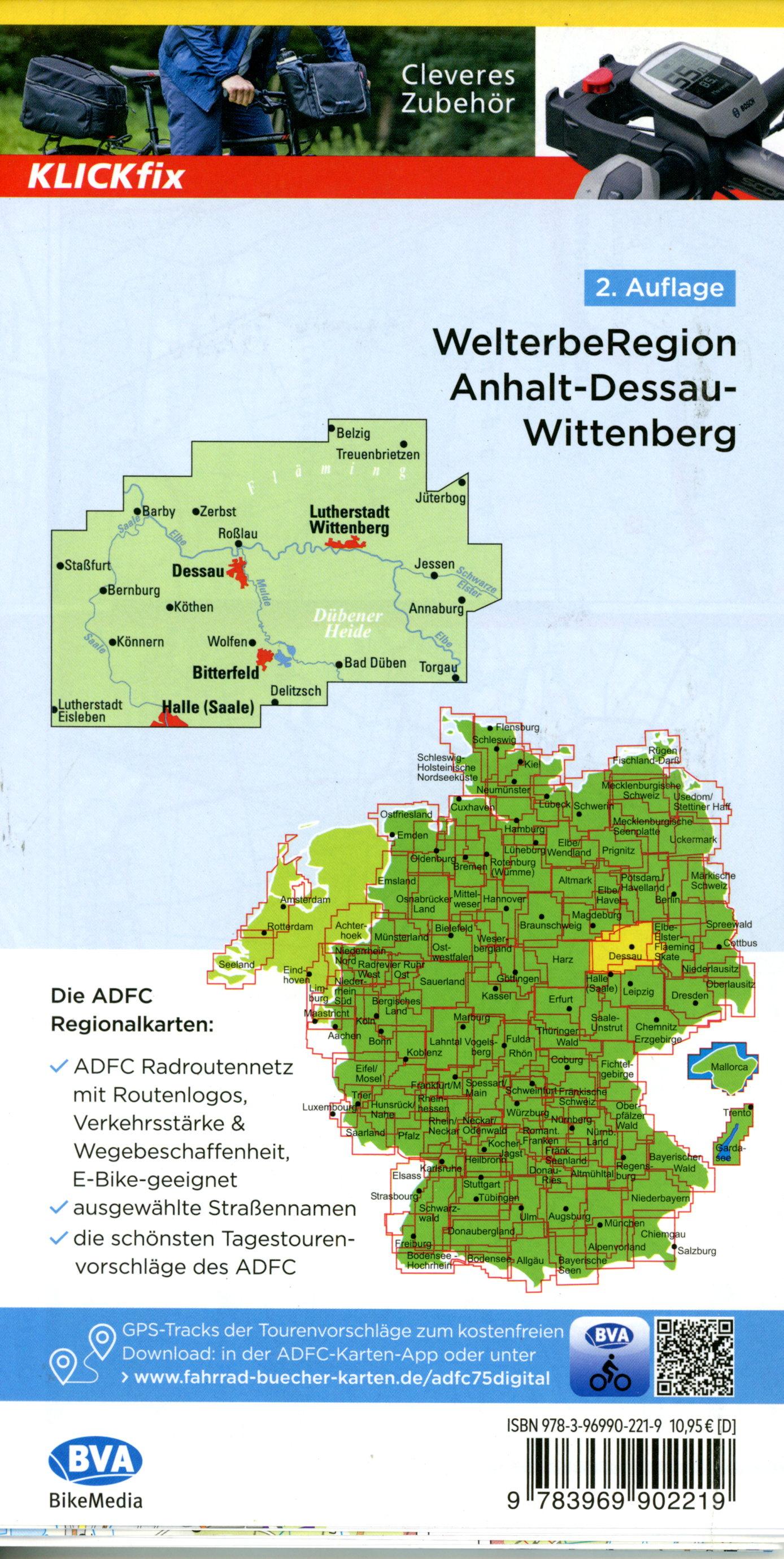 Beispielinhalt (Bild) ADFC-Regionalkarte WelterbeRegion Anhalt - Dessau- Wittenberg, 1:75.000, mit Tagestourenvorschlägen, reiß- und wetterfest, E-Bike-geeignet, GPS-Tracks Download