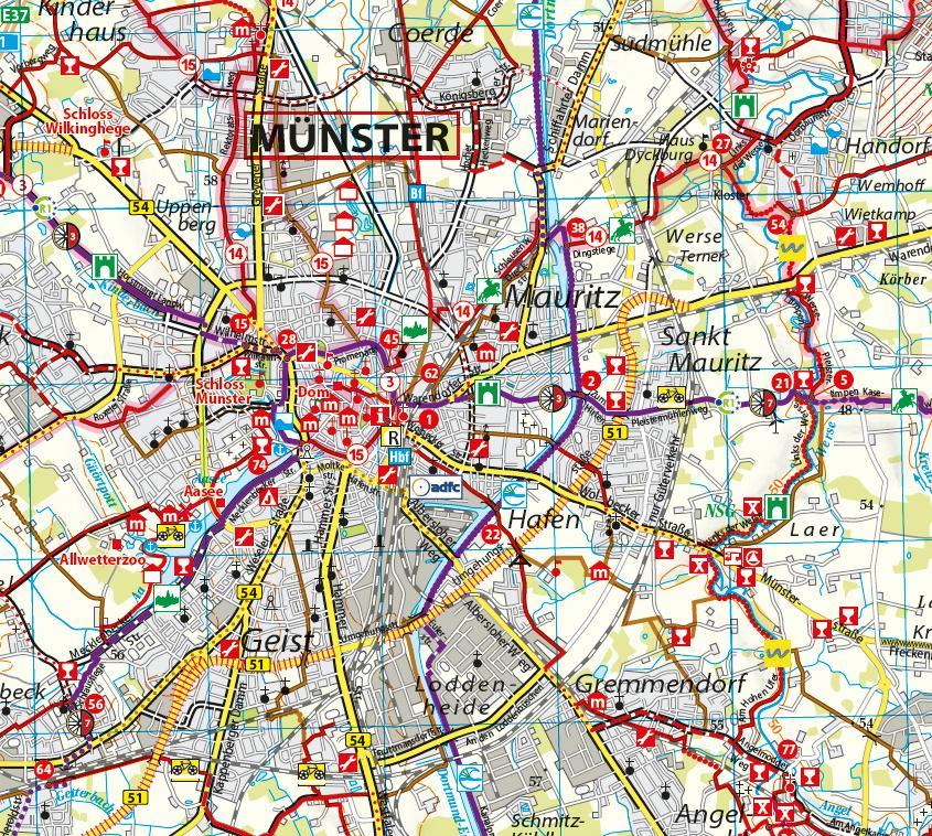 Beispielinhalt (Bild) ADFC-Regionalkarte Münsterland, 1:75.000, mit Tagestourenvorschlägen, reiß- und wetterfest, E-Bike-geeignet, mit Knotenpunkten, GPS-Tracks-Download