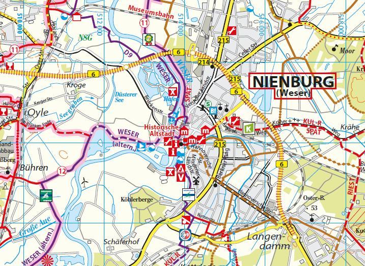 Beispielinhalt (Bild) ADFC-Regionalkarte Bremen-Minden Mittelweser, 1:75.000, mit Tagestourenvorschlägen, reiß- und wetterfest, E-Bike-geeignet, GPS-Tracks Download