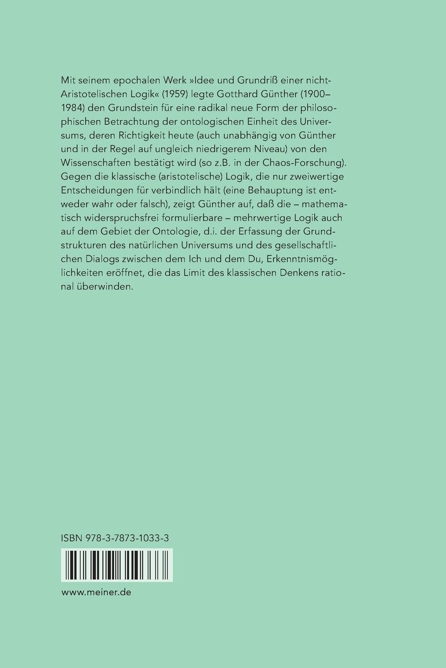 Rückseitencover Idee und Grundriss einer nicht-Aristotelischen Logik