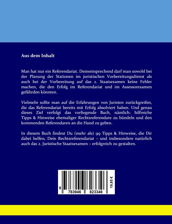 Rückseitencover 99 Tipps & Hinweise für ein erfolgreiches Rechtsreferendariat