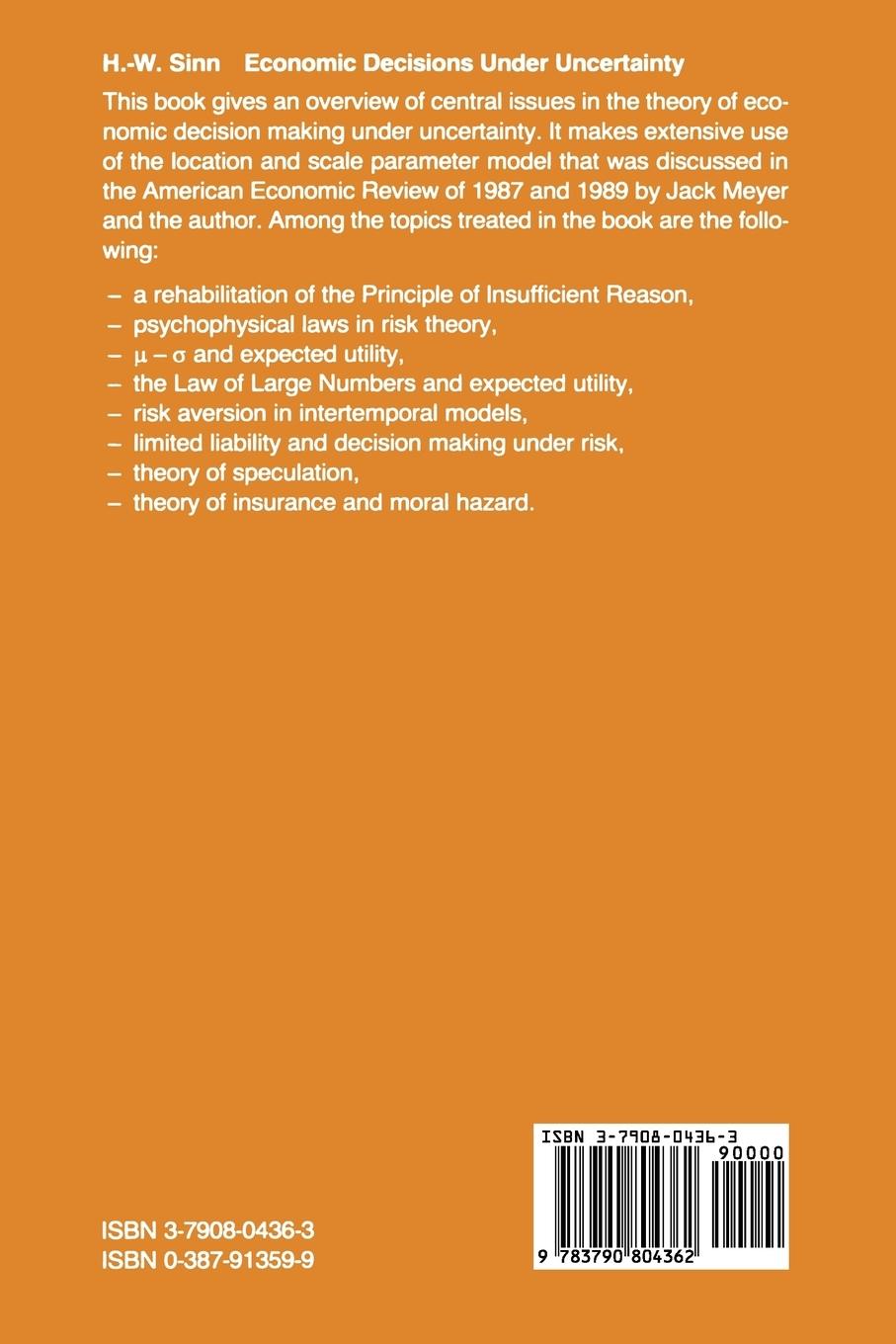 Rückseitencover Economic Decisions Under Uncertainty