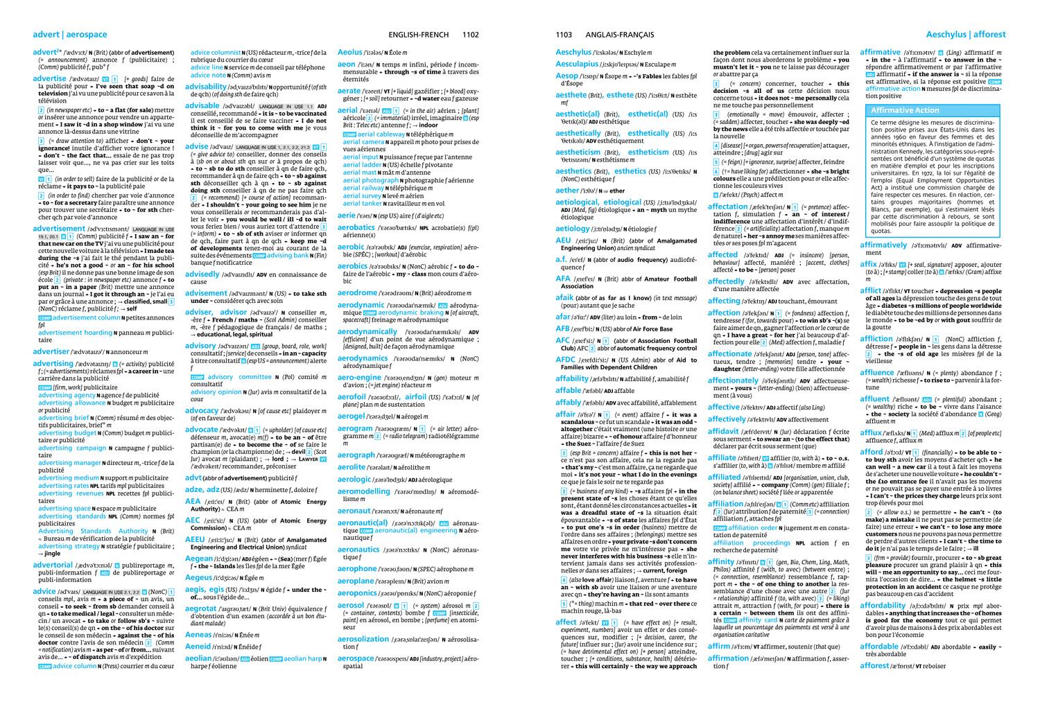 Beispielinhalt (Bild) Collins Robert French Dictionary Complete and Unabridged edition