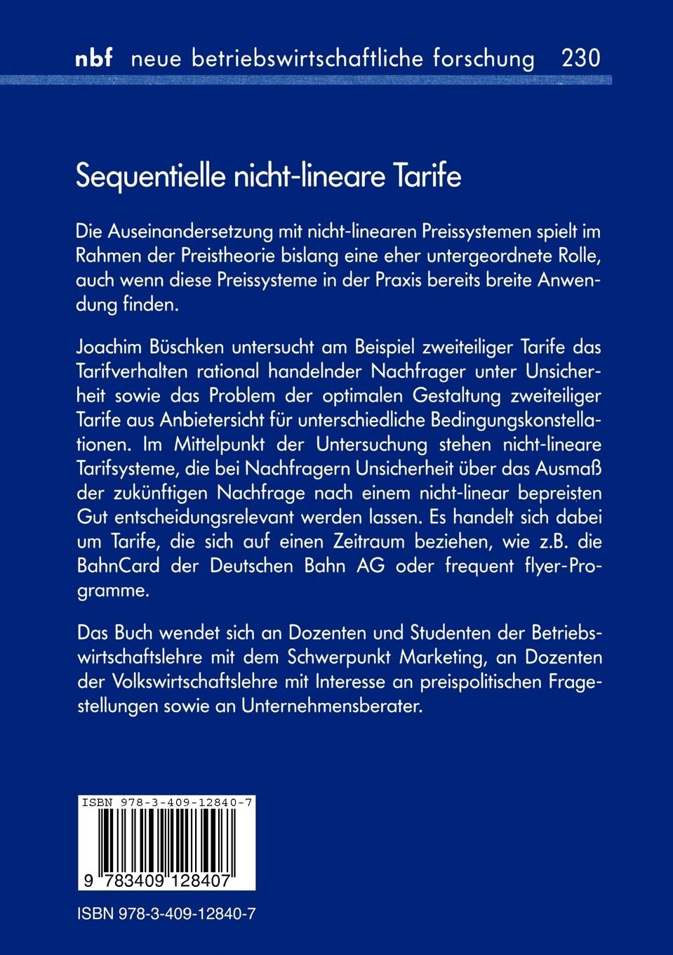 Rückseitencover Sequentielle nicht-lineare Tarife