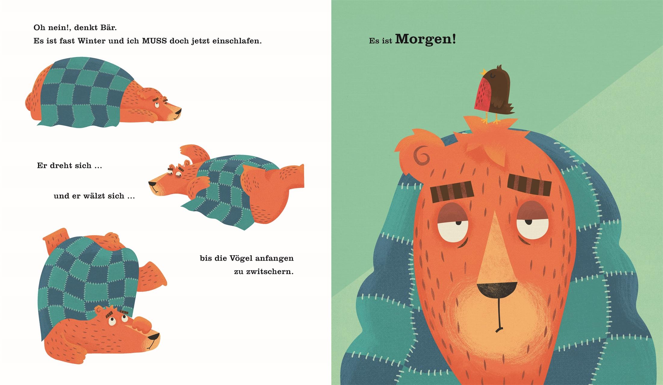 Beispielinhalt (Bild) Einschlafen ist schwer, denkt der Bär