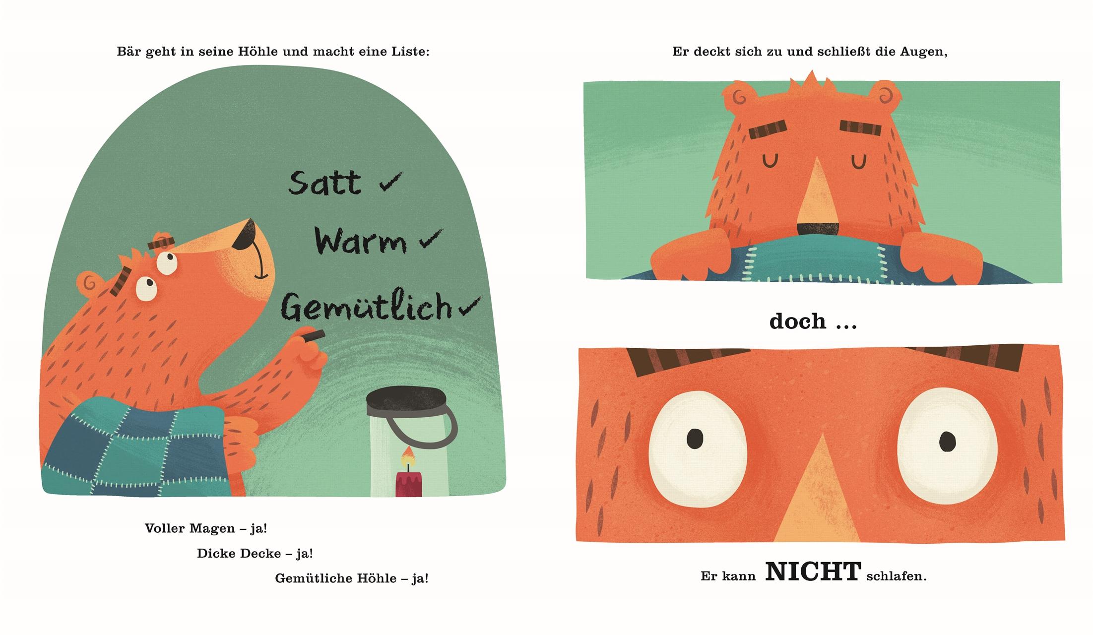 Beispielinhalt (Bild) Einschlafen ist schwer, denkt der Bär