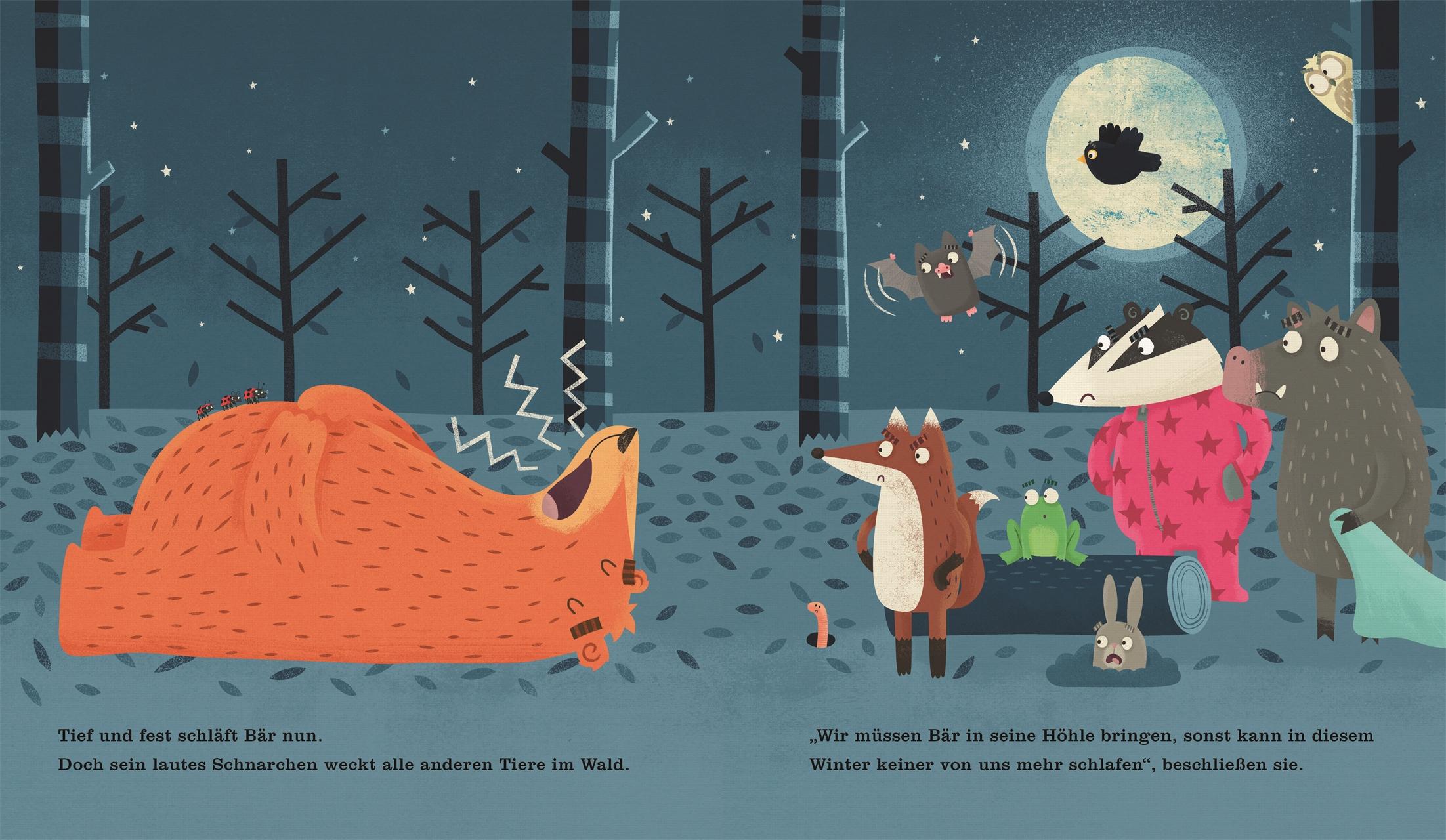 Beispielinhalt (Bild) Einschlafen ist schwer, denkt der Bär