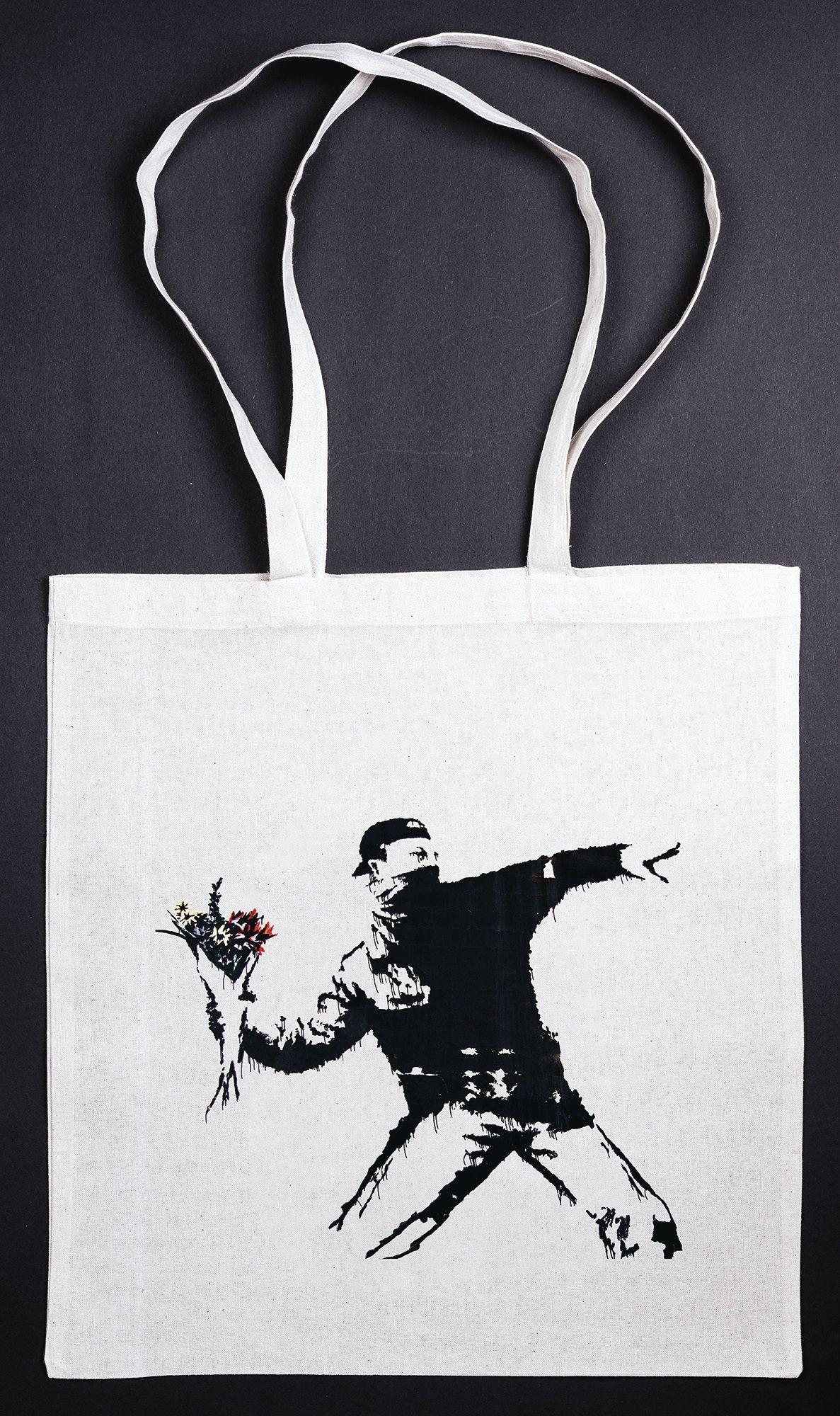 Vorderes Coverbild Stofftasche Bansky - Blumenwerfer