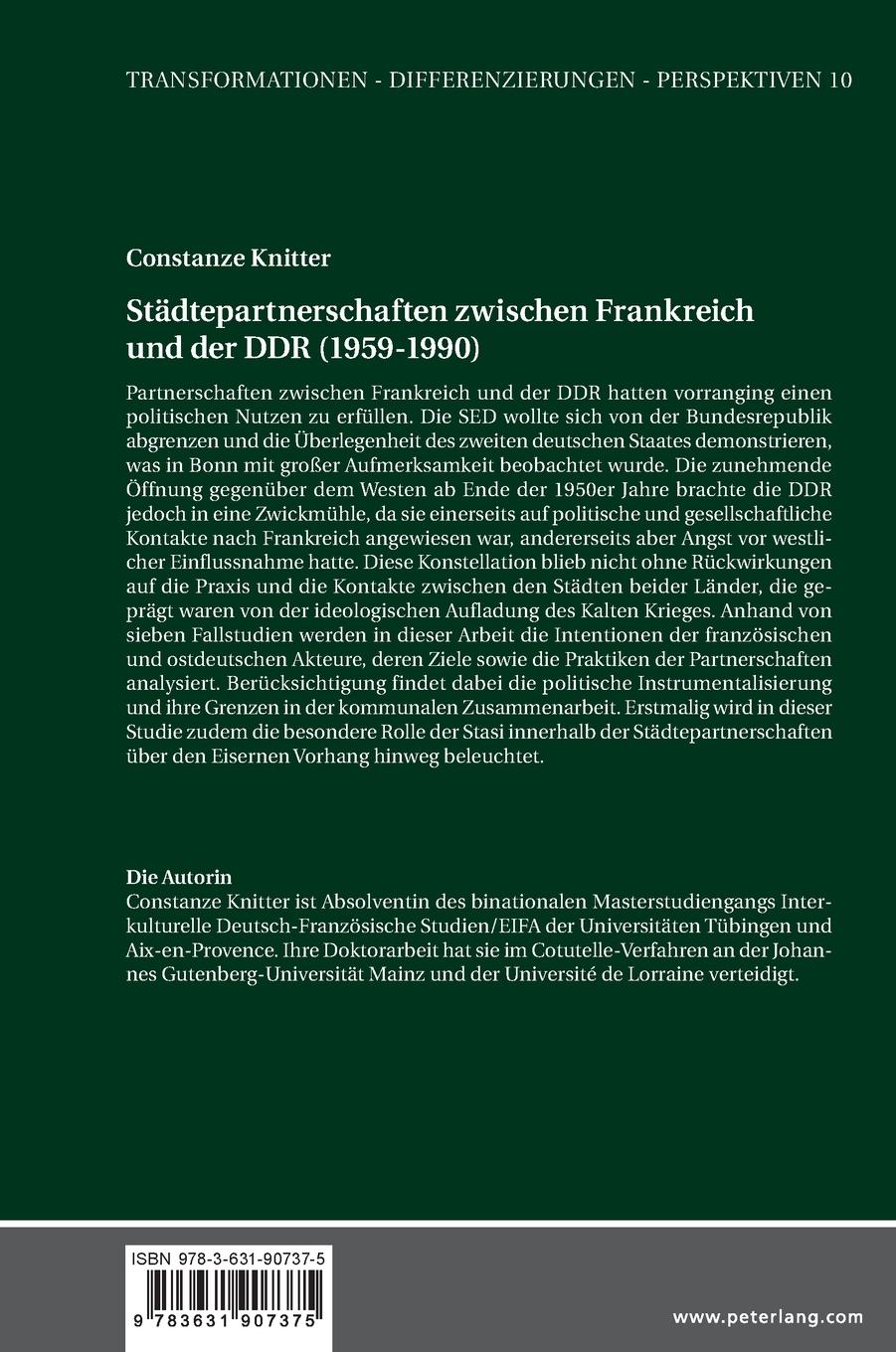 Rückseitencover Städtepartnerschaften zwischen Frankreich und der DDR (1959-1990)