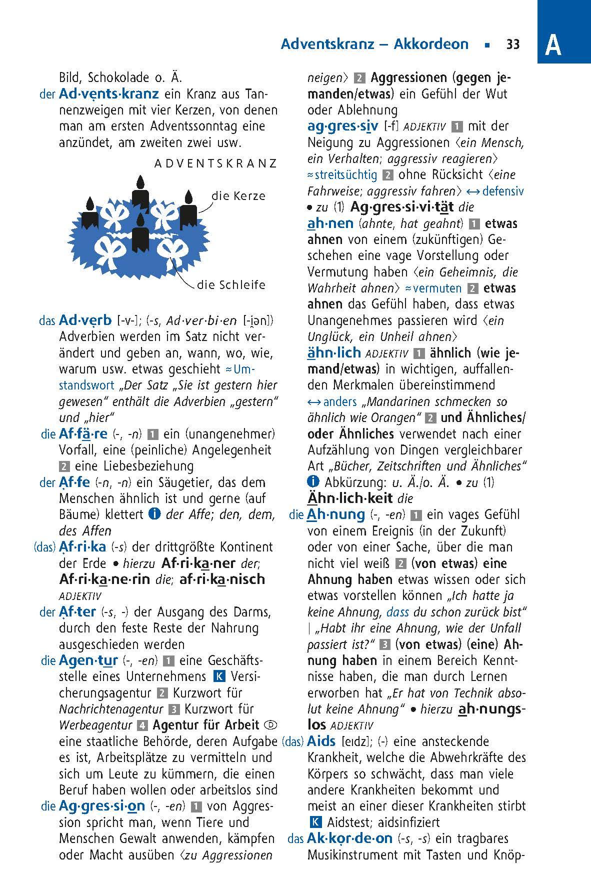 Beispielinhalt (Bild) Langenscheidt Schulwörterbuch Deutsch als Fremdsprache