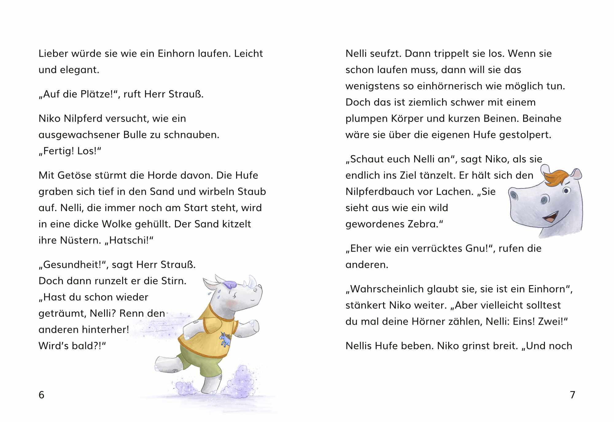 Beispielinhalt (Bild) Nelli Nashorn. Nur Einhörner im Kopf